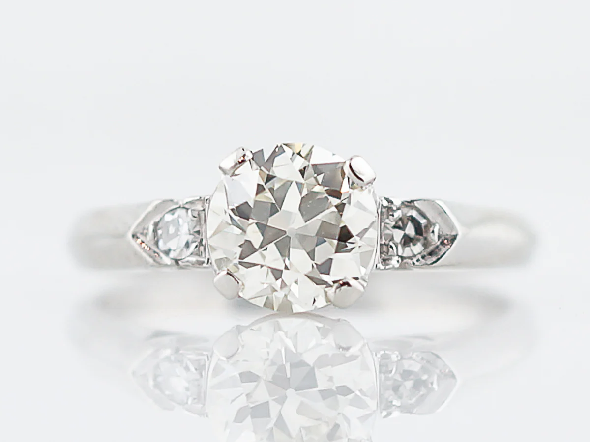 Vintage Engagement Ring Retro .74 Round Brilliant Cut Diamond in Platinum