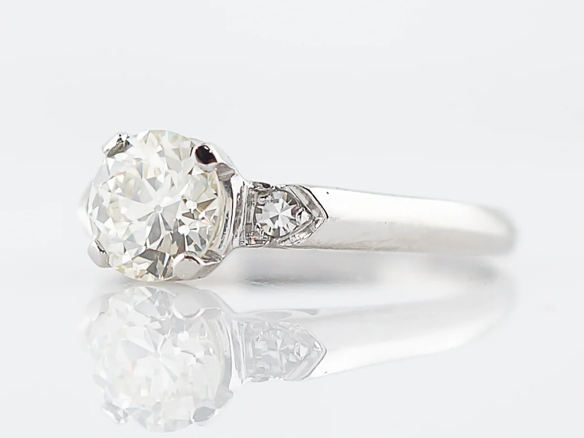 Vintage Engagement Ring Retro .74 Round Brilliant Cut Diamond in Platinum - Image 2