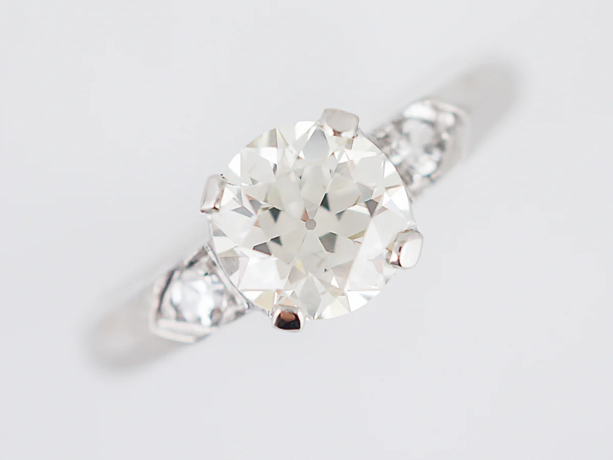 Vintage Engagement Ring Retro .74 Round Brilliant Cut Diamond in Platinum - Image 4