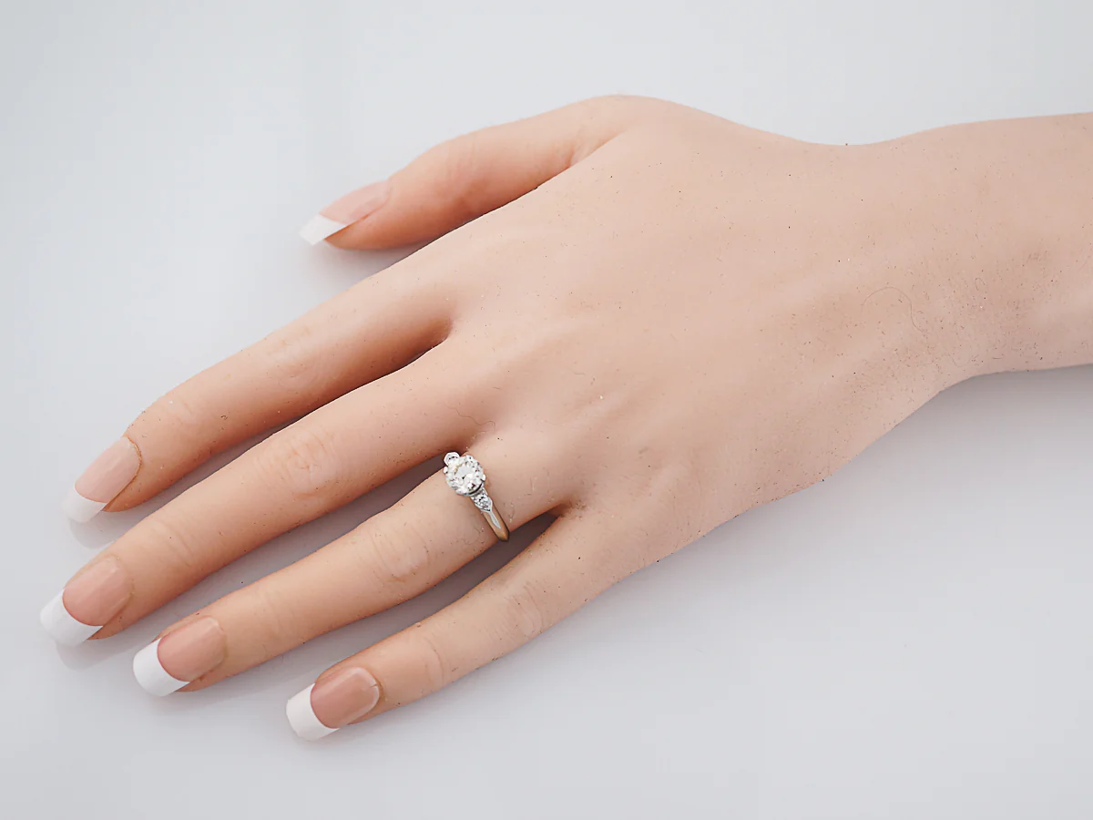 Vintage Engagement Ring Retro .74 Round Brilliant Cut Diamond in Platinum - Image 8