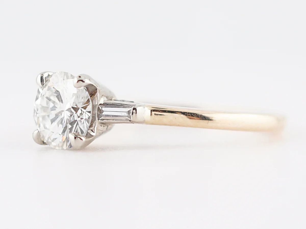Vintage Engagement Ring Retro .87 Round Brilliant Cut Diamond in 14k Yellow Gold & Platinum - Image 2