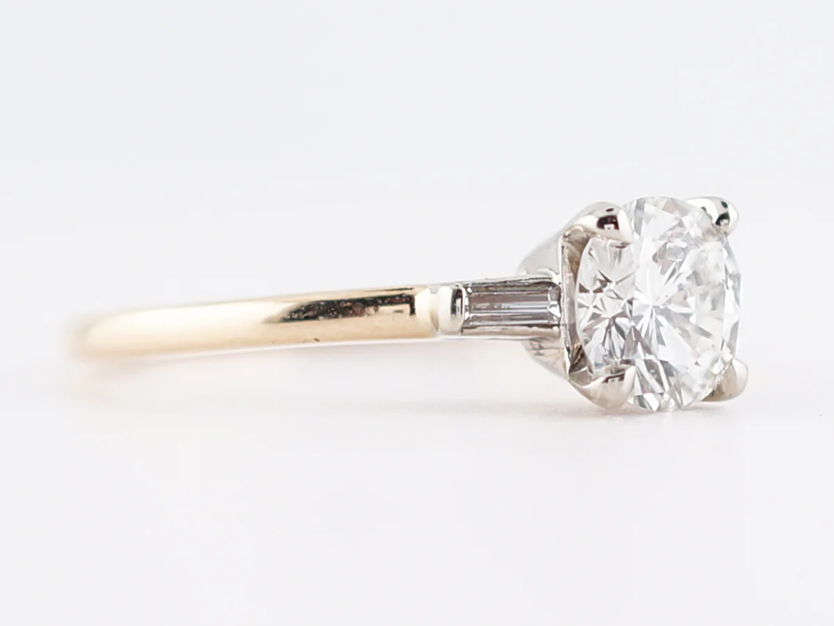 Vintage Engagement Ring Retro .87 Round Brilliant Cut Diamond in 14k Yellow Gold & Platinum - Image 3