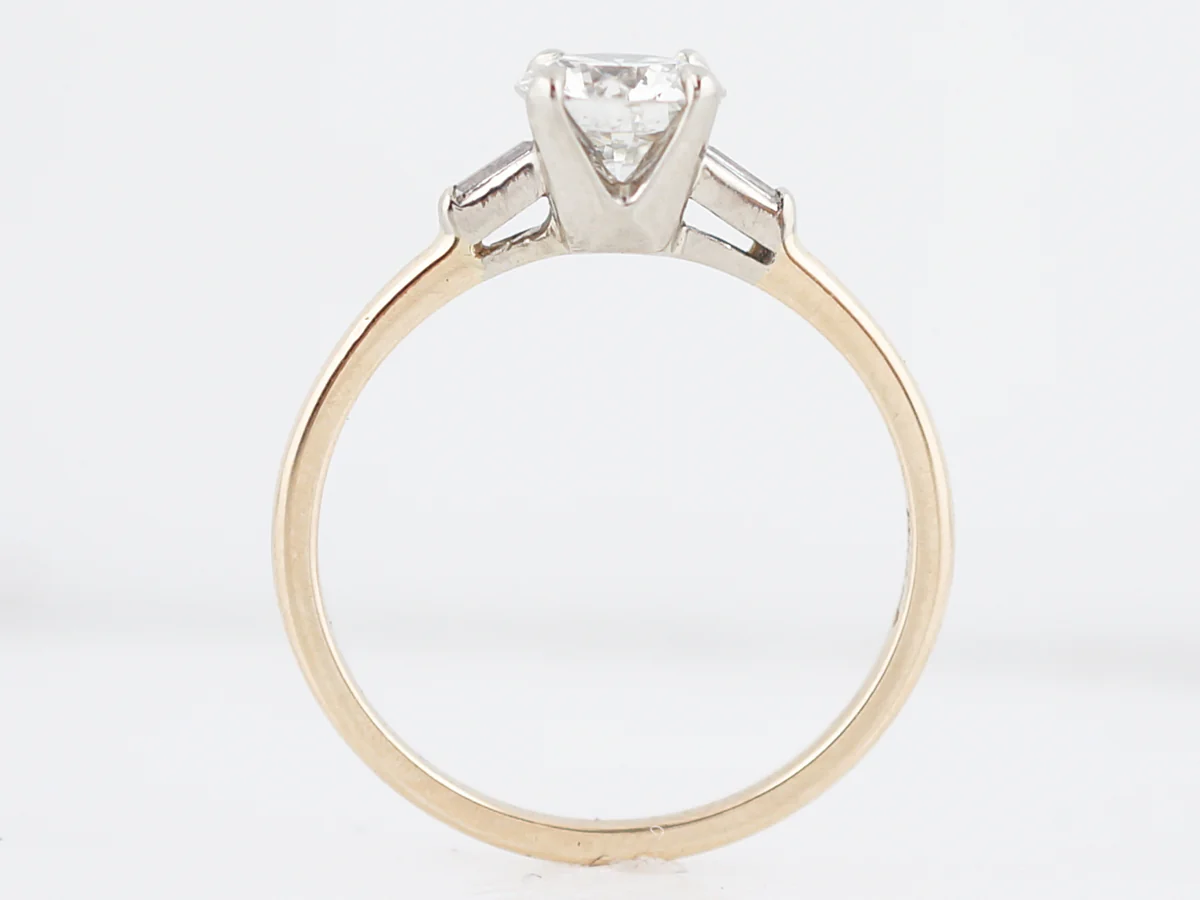 Vintage Engagement Ring Retro .87 Round Brilliant Cut Diamond in 14k Yellow Gold & Platinum - Image 4