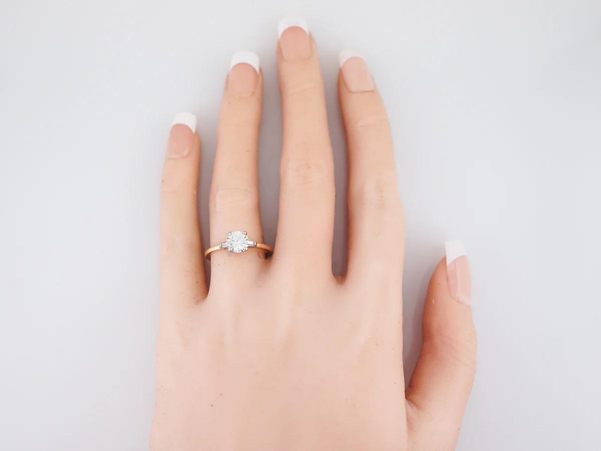 Vintage Engagement Ring Retro .87 Round Brilliant Cut Diamond in 14k Yellow Gold & Platinum - Image 5