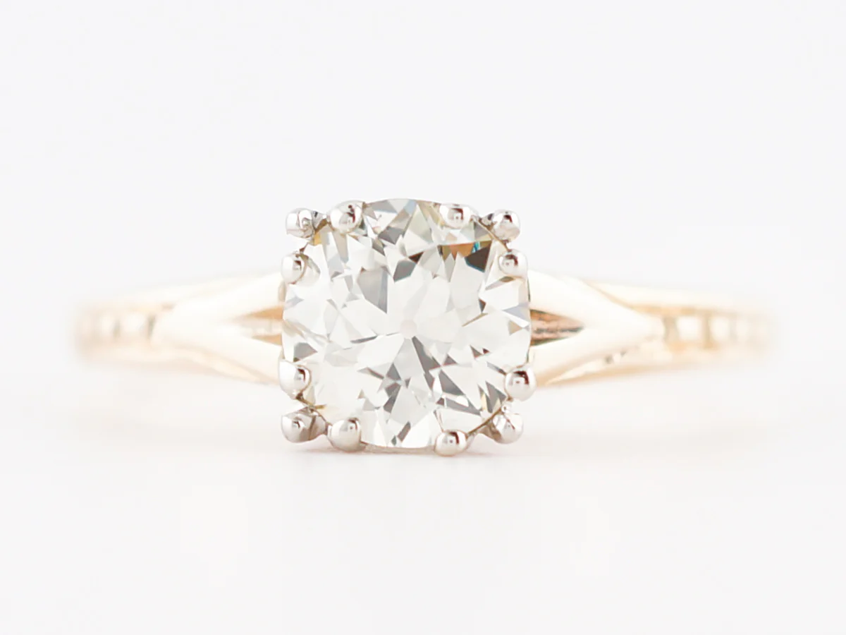 Vintage Engagement Ring Retro .92 Old European Cut Diamond in 14k Yellow & White Gold