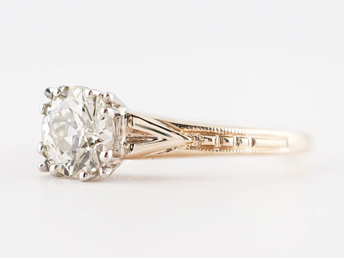 Vintage Engagement Ring Retro .92 Old European Cut Diamond in 14k Yellow & White Gold - Image 2