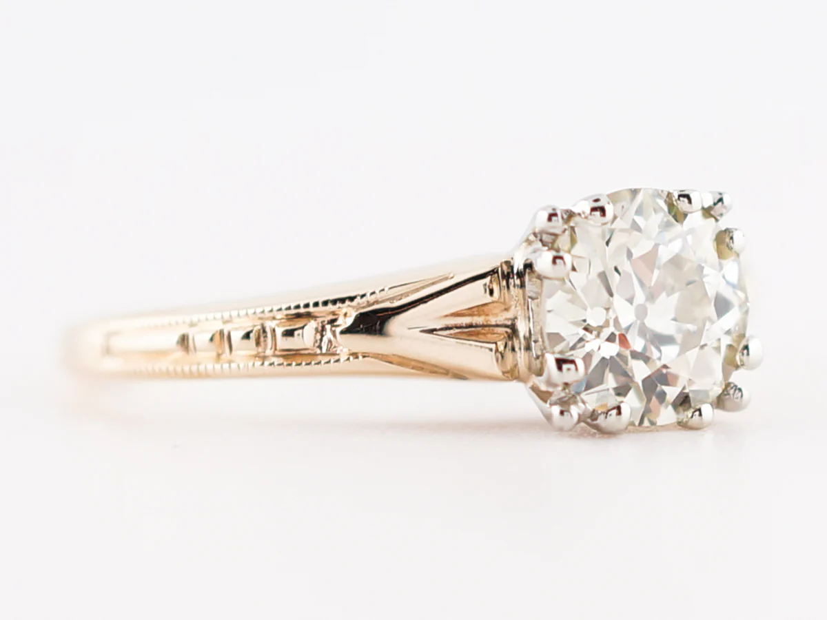 Vintage Engagement Ring Retro .92 Old European Cut Diamond in 14k Yellow & White Gold - Image 3