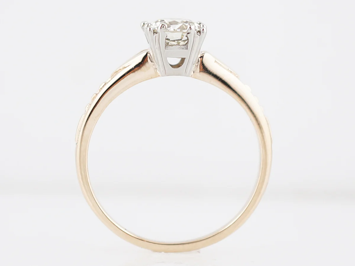 Vintage Engagement Ring Retro .92 Old European Cut Diamond in 14k Yellow & White Gold - Image 4
