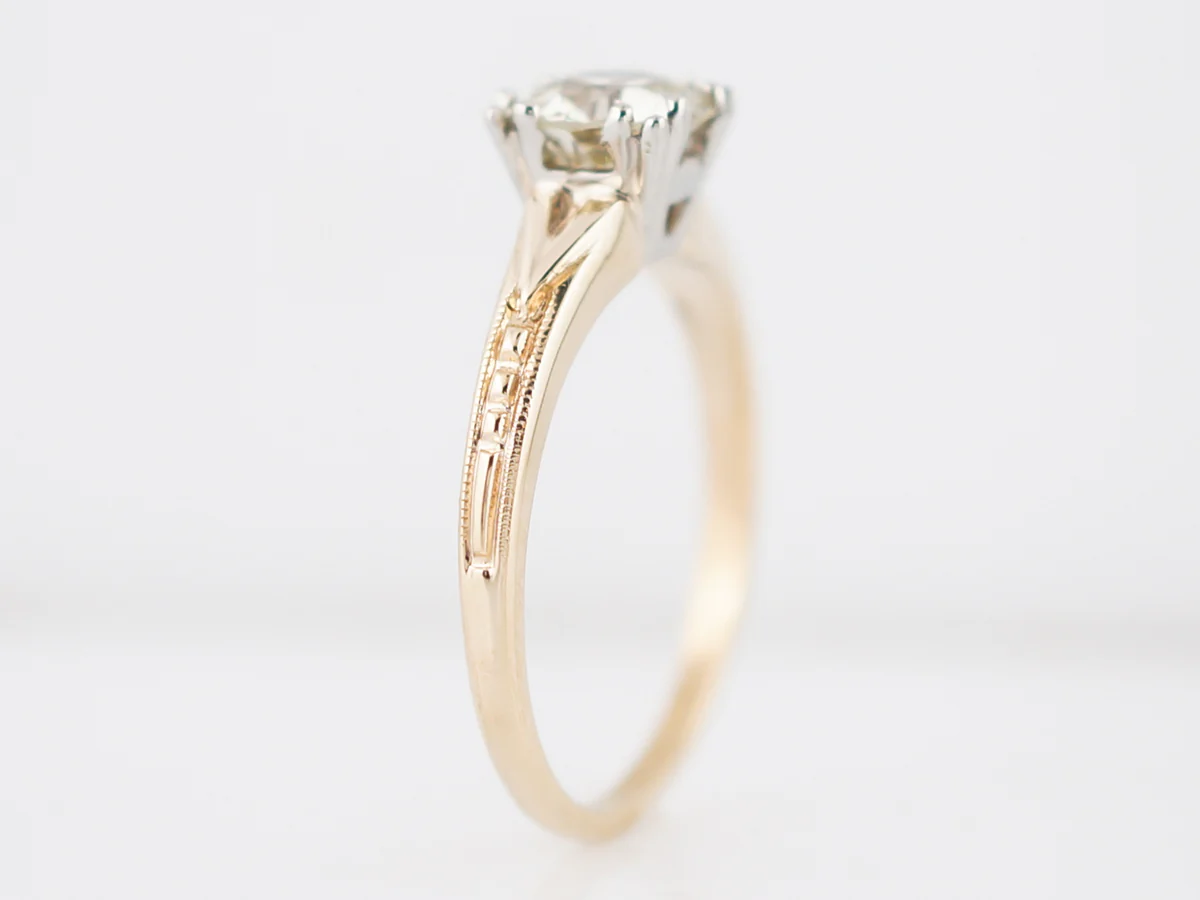 Vintage Engagement Ring Retro .92 Old European Cut Diamond in 14k Yellow & White Gold - Image 5