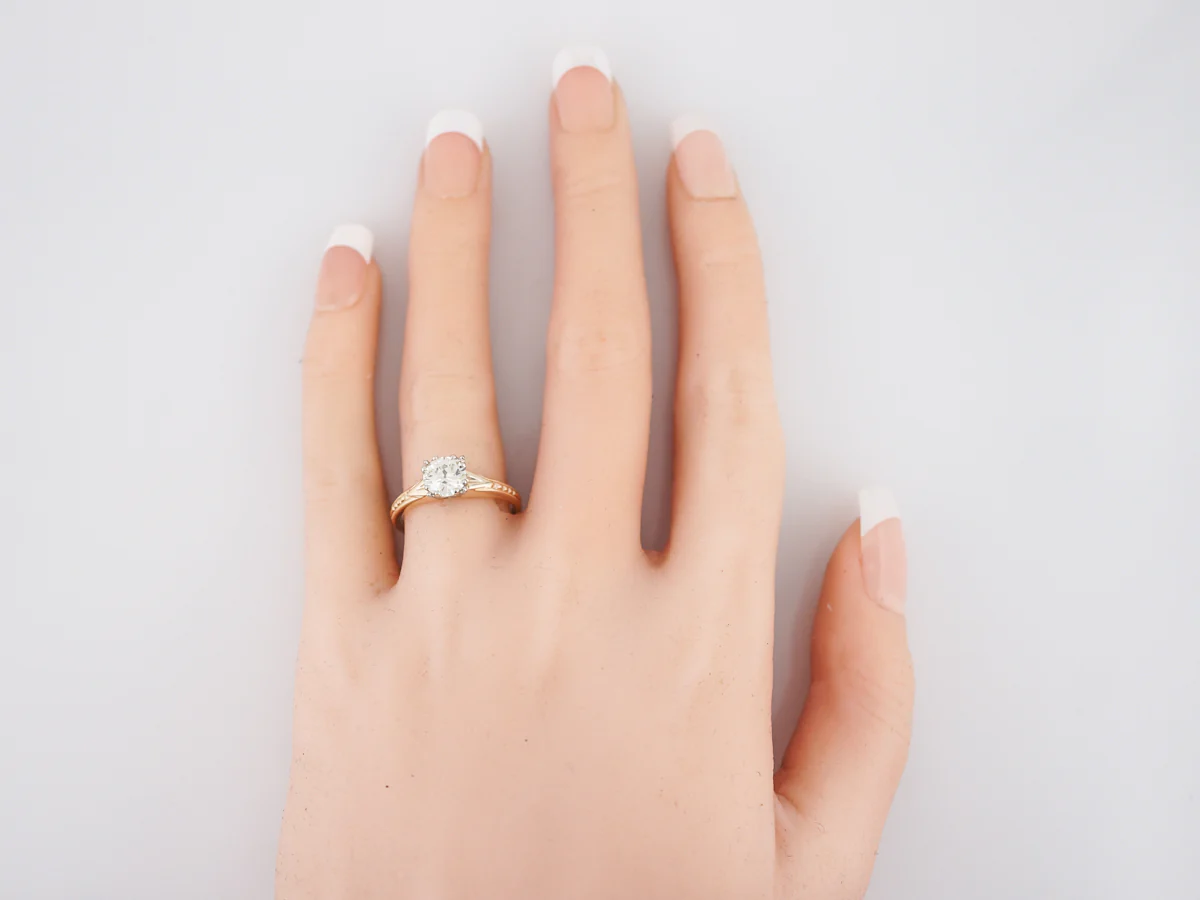 Vintage Engagement Ring Retro .92 Old European Cut Diamond in 14k Yellow & White Gold - Image 6