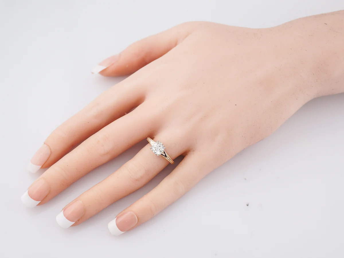 Vintage Engagement Ring Retro .92 Old European Cut Diamond in 14k Yellow & White Gold - Image 7