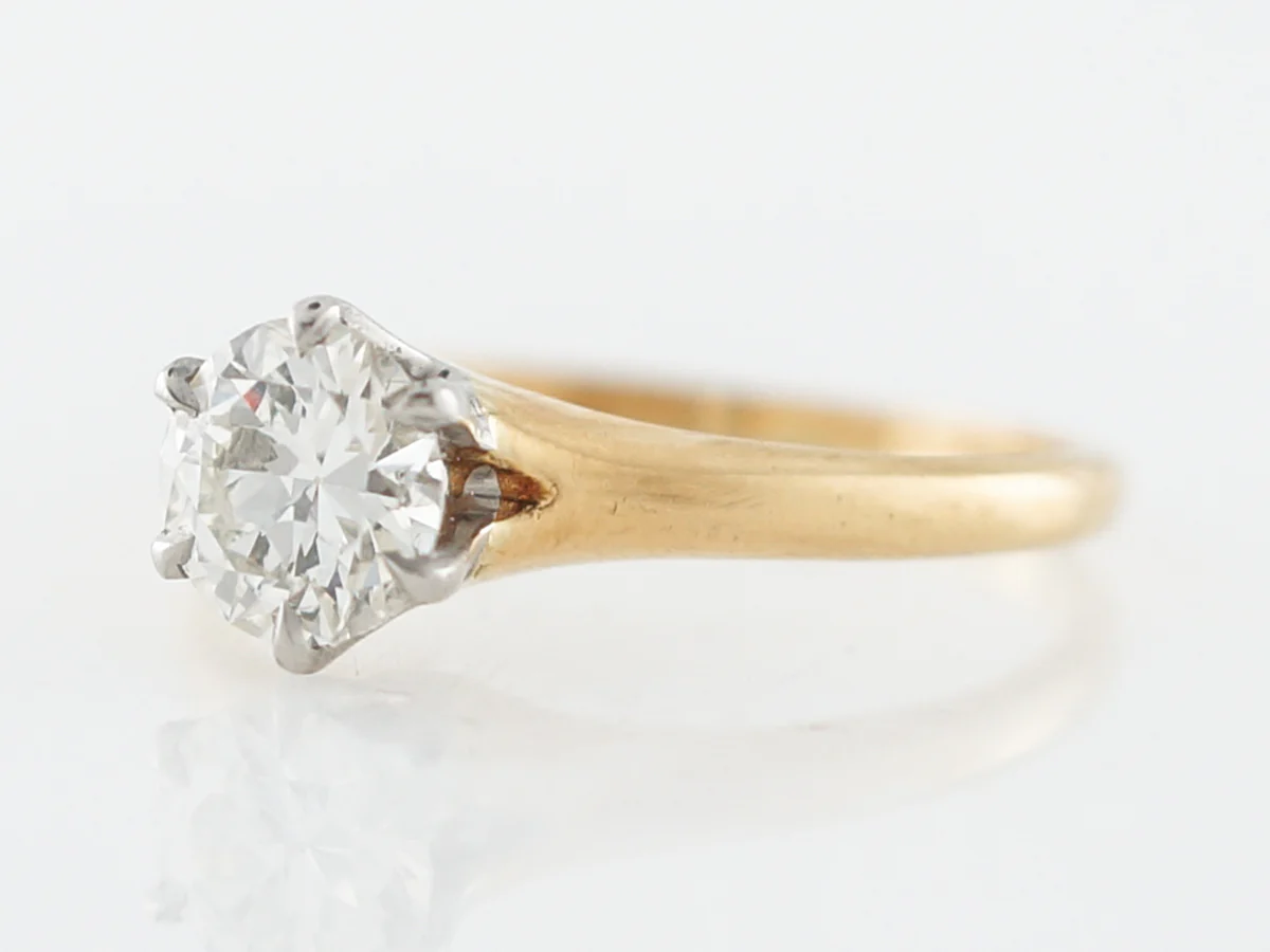 Vintage Engagement Ring Retro GIA .81 Transitional Cut Diamond in 18k Yellow Gold - Image 2