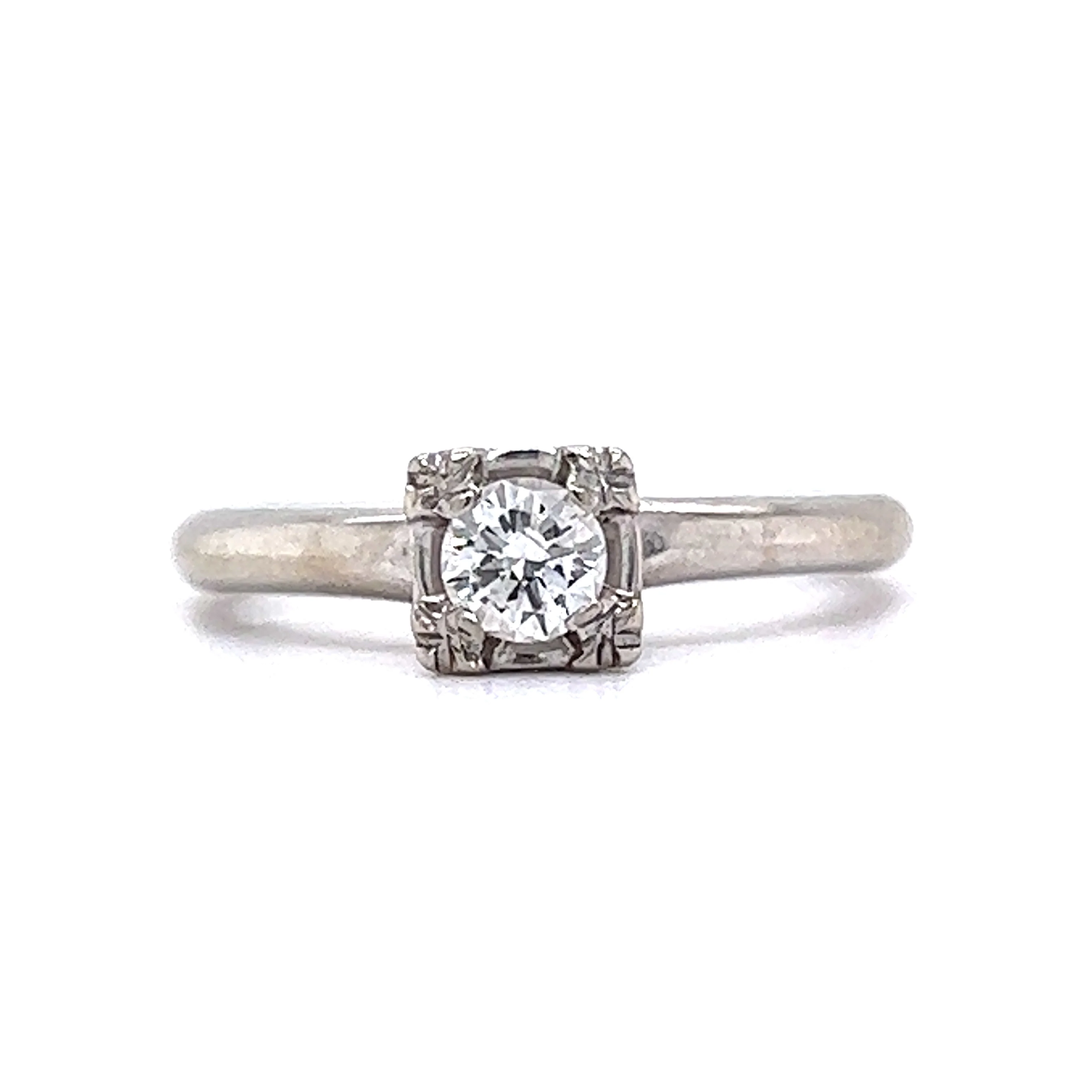 Vintage Engagement Ring Mid-Century .20 Round Brilliant Cut Diamond in 14K White Gold