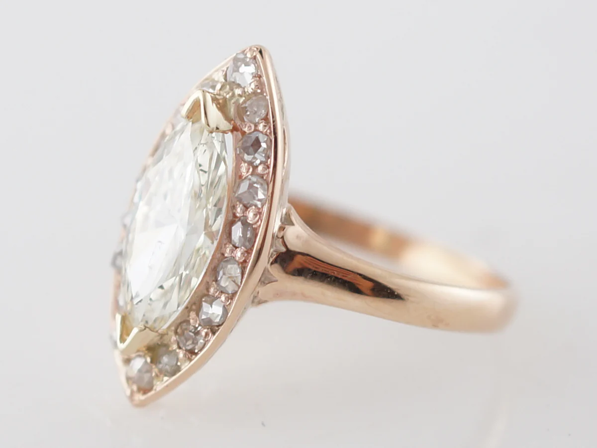 Vintage Engagement Ring Victorian 1.11 Marquise Cut Diamond in 14k Rose Gold - Image 2