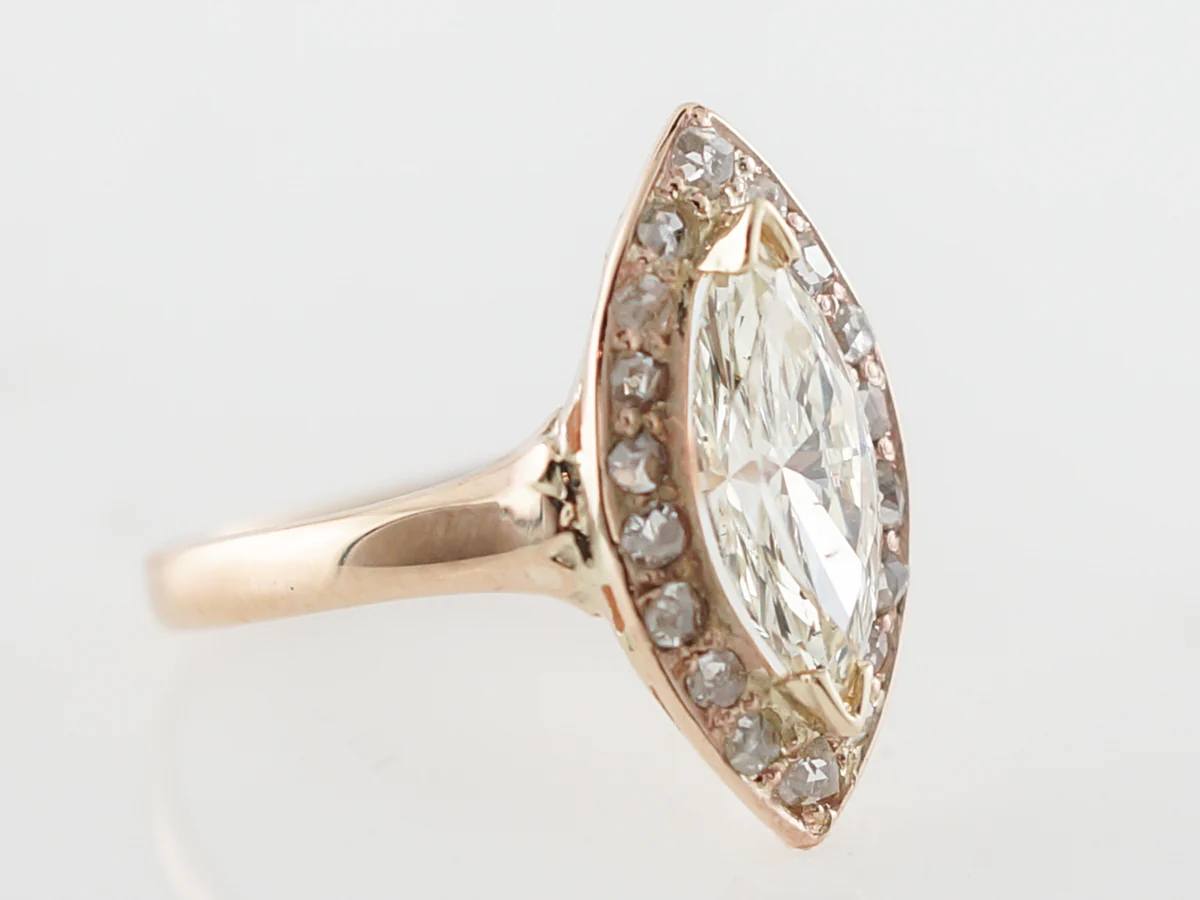 Vintage Engagement Ring Victorian 1.11 Marquise Cut Diamond in 14k Rose Gold - Image 3