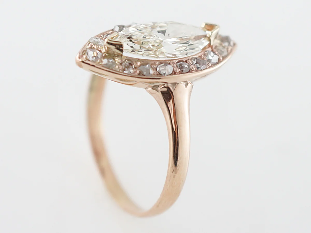 Vintage Engagement Ring Victorian 1.11 Marquise Cut Diamond in 14k Rose Gold - Image 4