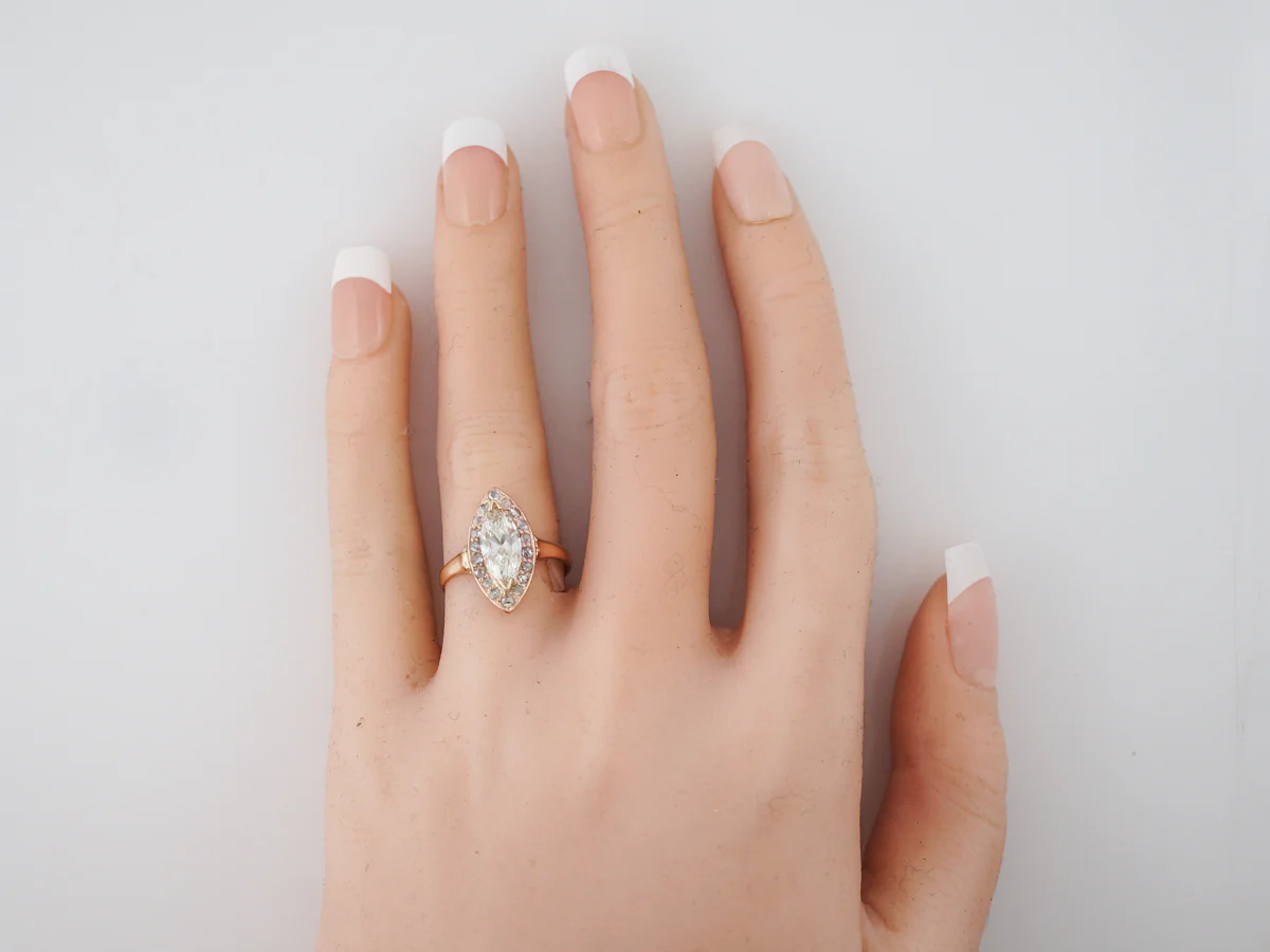 Vintage Engagement Ring Victorian 1.11 Marquise Cut Diamond in 14k Rose Gold - Image 5