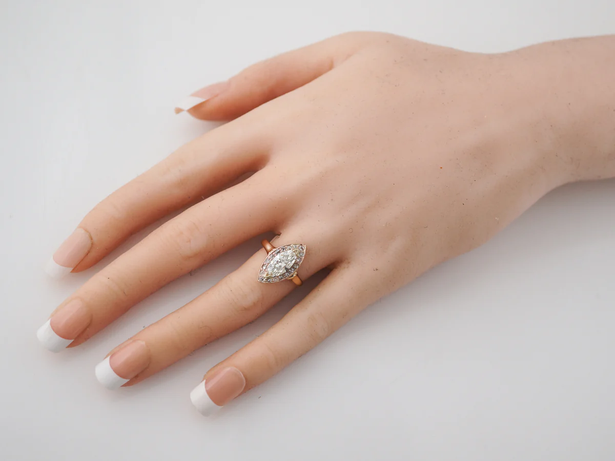 Vintage Engagement Ring Victorian 1.11 Marquise Cut Diamond in 14k Rose Gold - Image 6