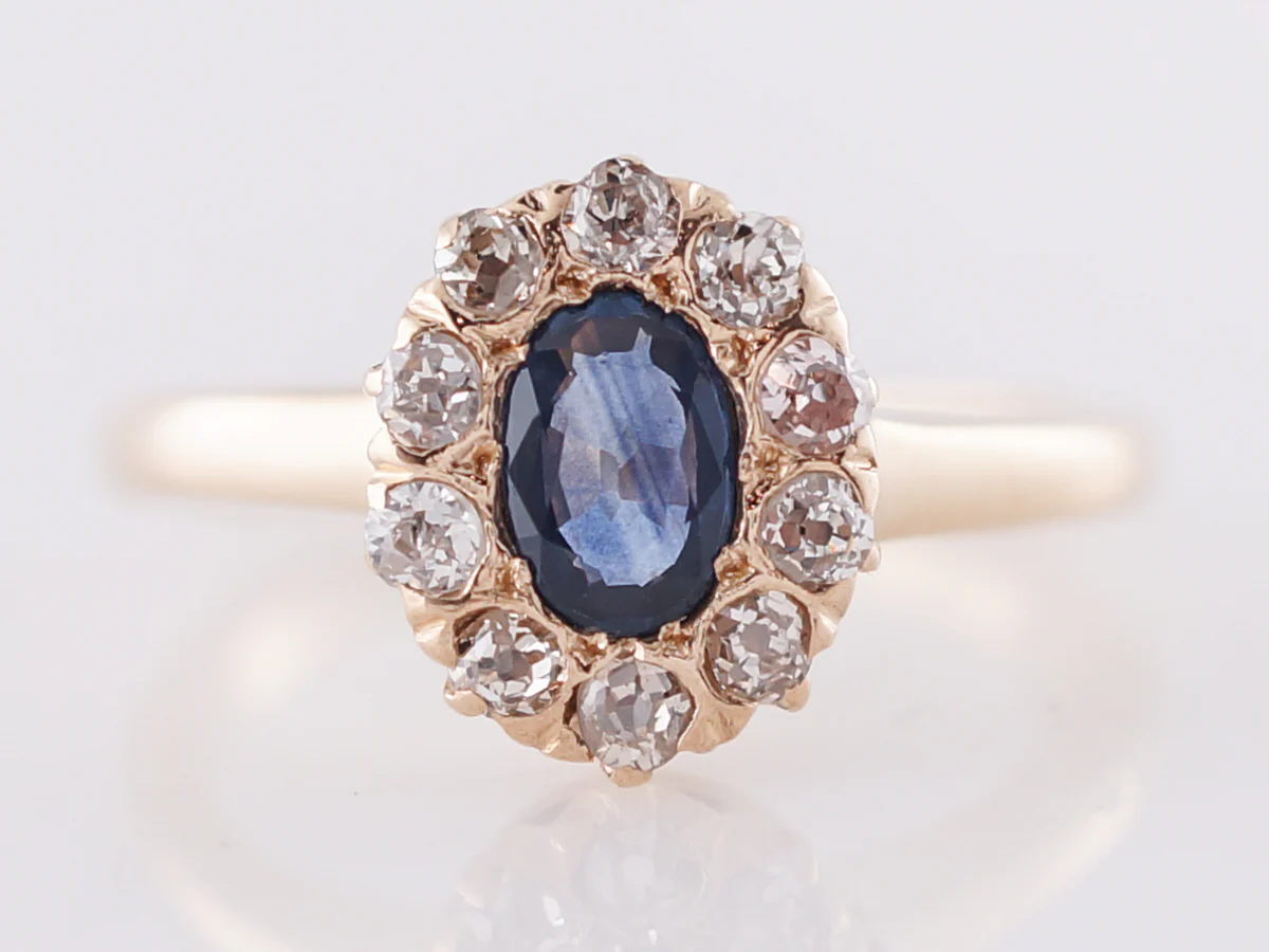 Vintage Engagement Ring Victorian .39 Oval Cut Sapphire in 14k Yellow Gold