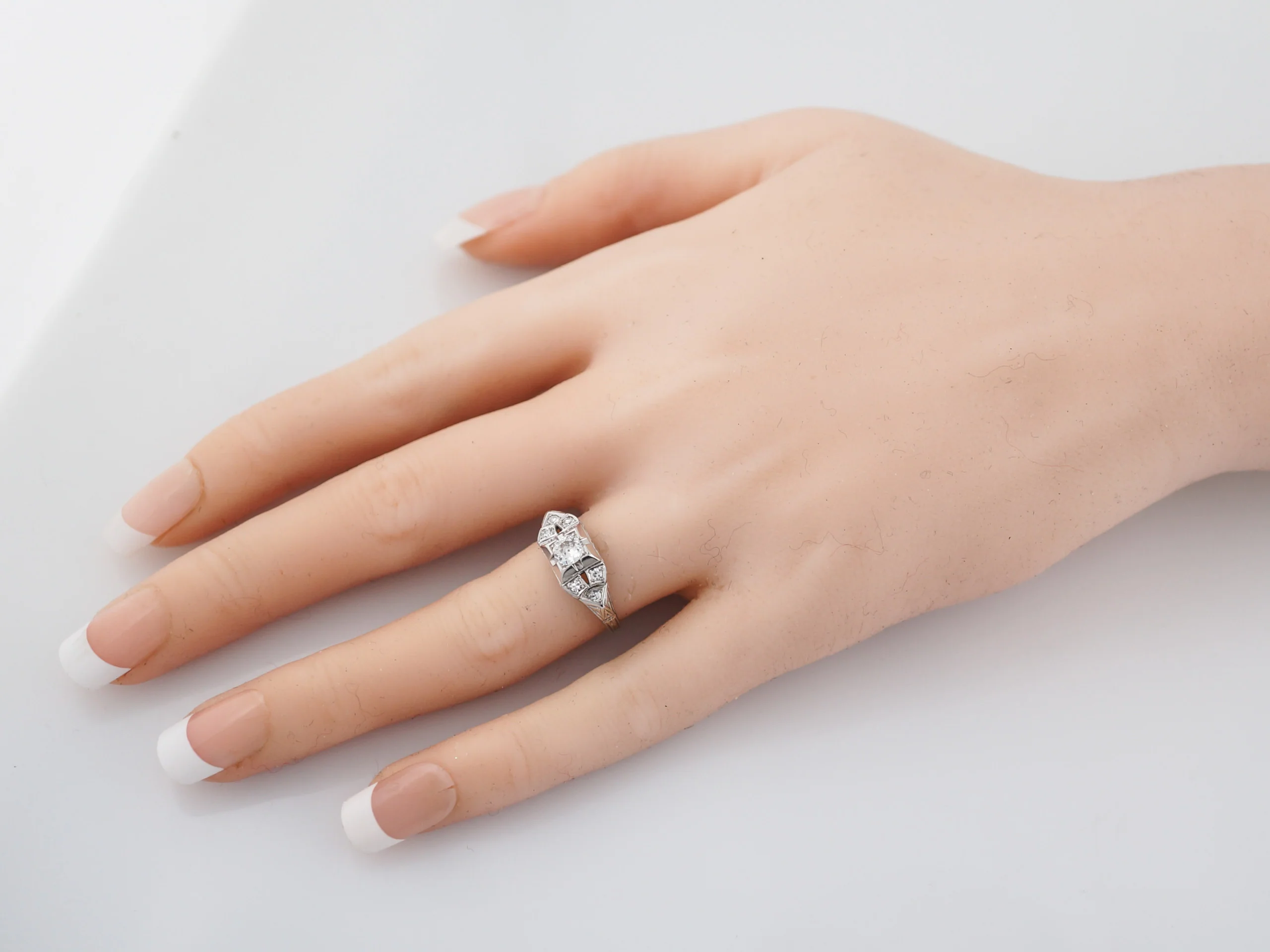 Vintage Engraved Filigree Diamond Engagement Ring in 18k - Image 8