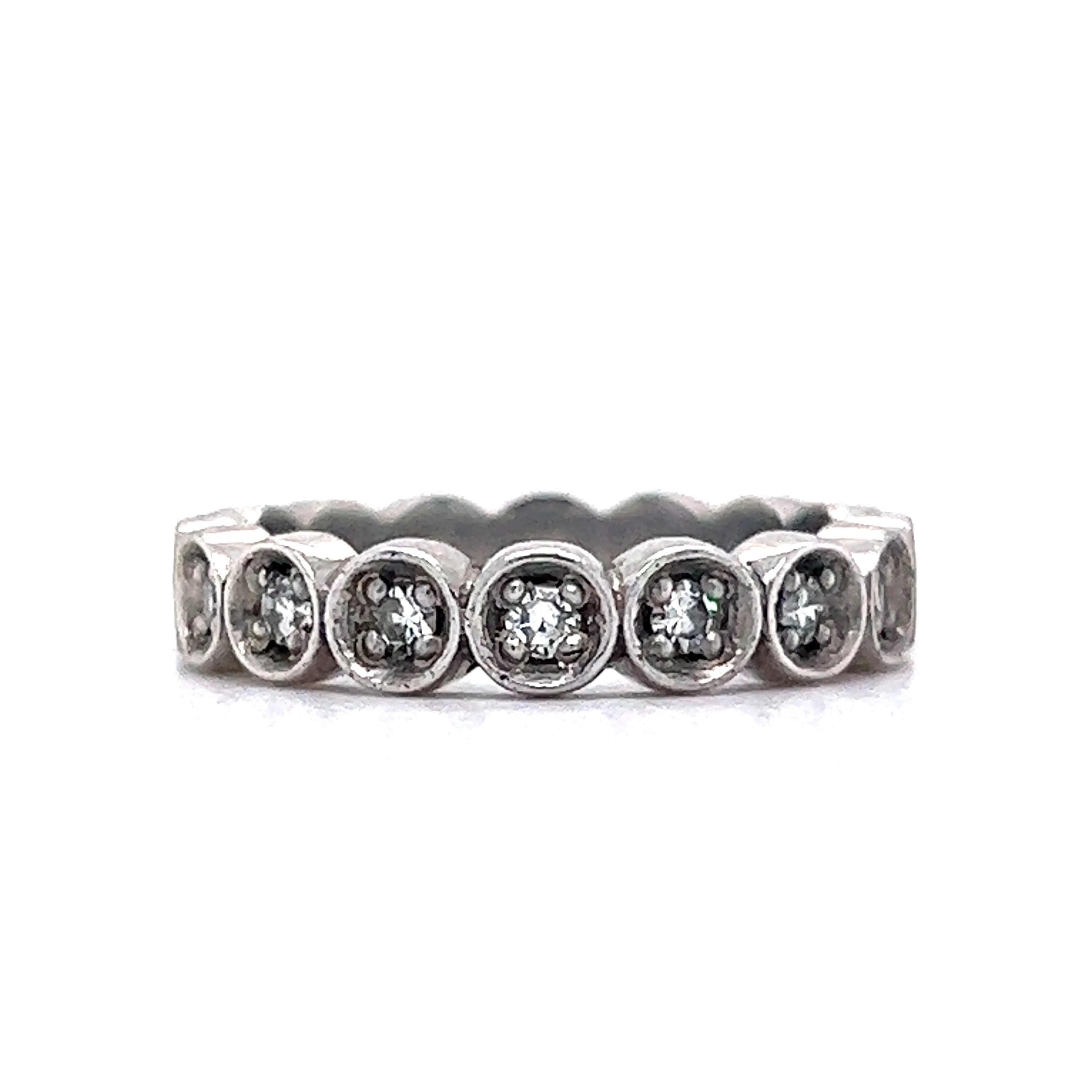 Vintage Eternity Wedding Band Mid-Century .48 Single Cut Diamonds in 14K White Gold