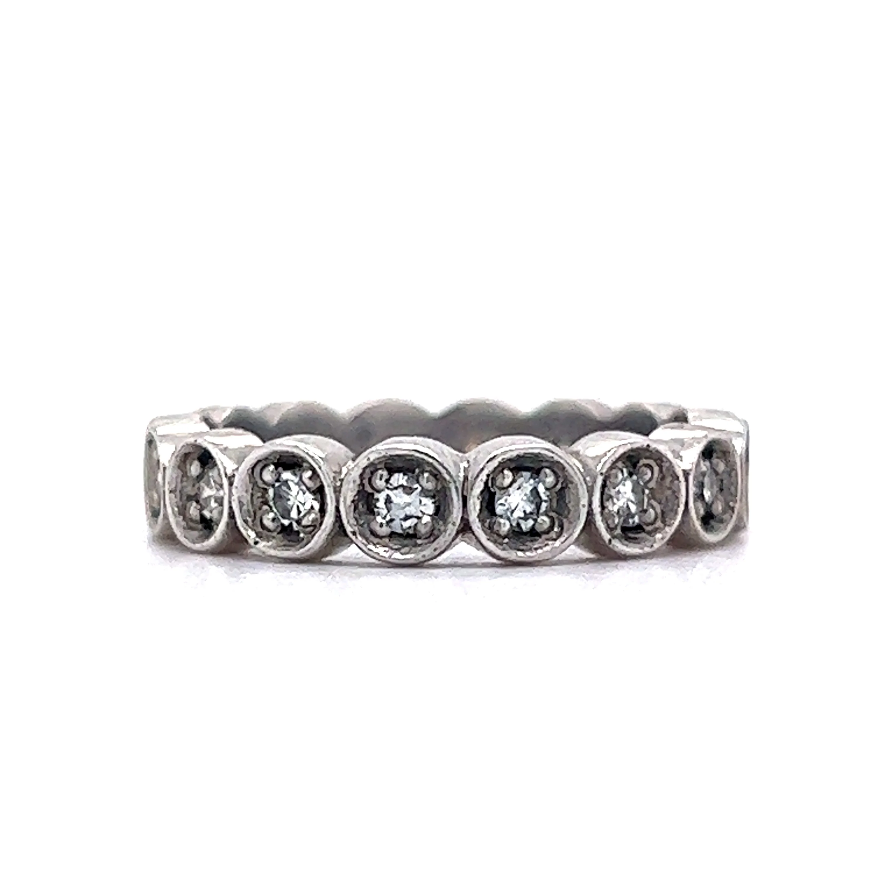 Vintage Eternity Wedding Band Mid-Century .48 Single Cut Diamonds in 14K White Gold - Image 2