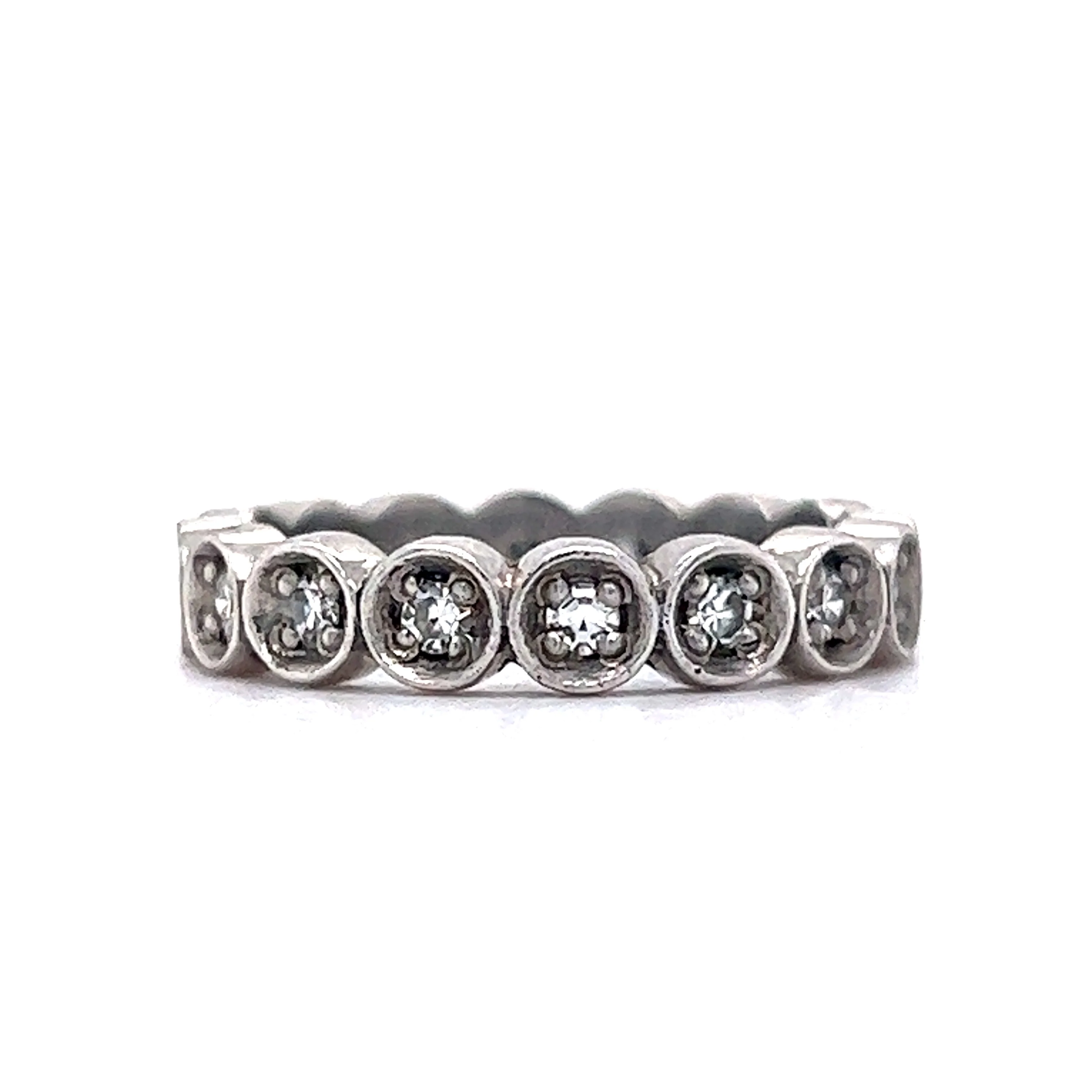 Vintage Eternity Wedding Band Mid-Century .48 Single Cut Diamonds in 14K White Gold - Image 3