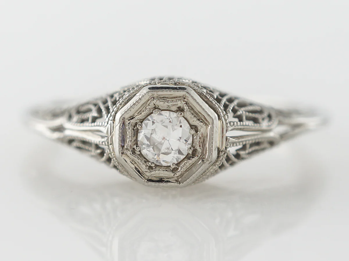 Vintage European Diamond & Filigree Engagement Ring in 14k