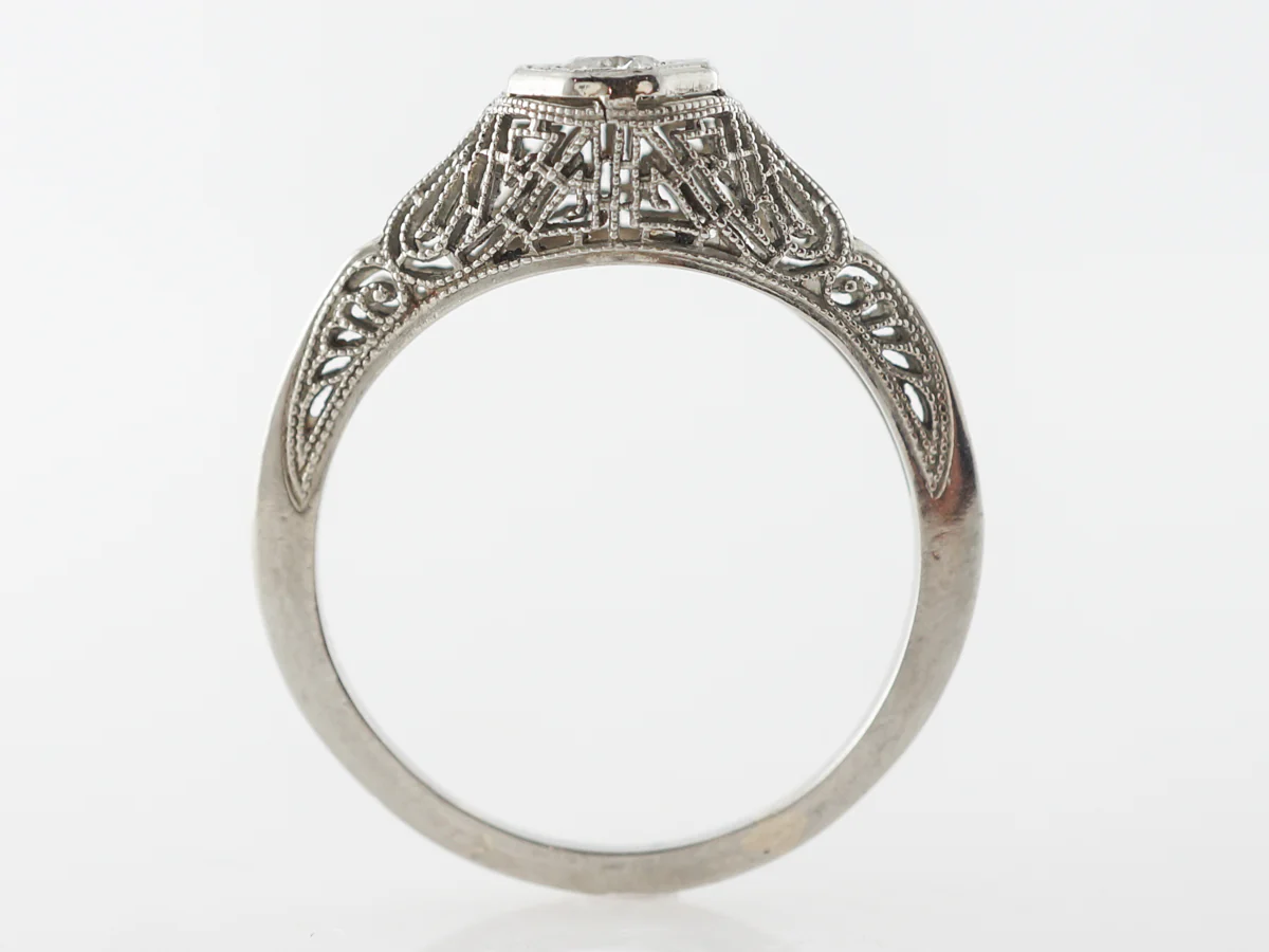 Vintage European Diamond & Filigree Engagement Ring in 14k - Image 4