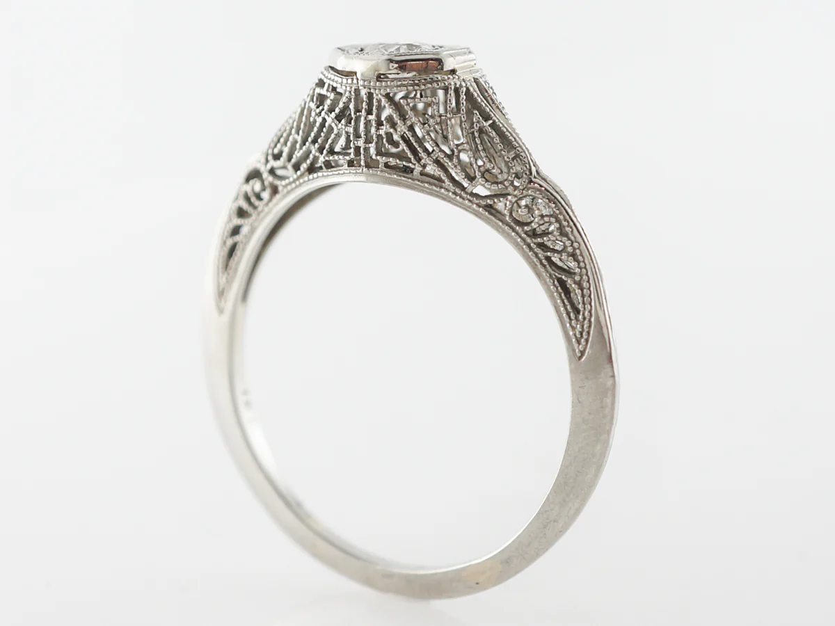 Vintage European Diamond & Filigree Engagement Ring in 14k - Image 5