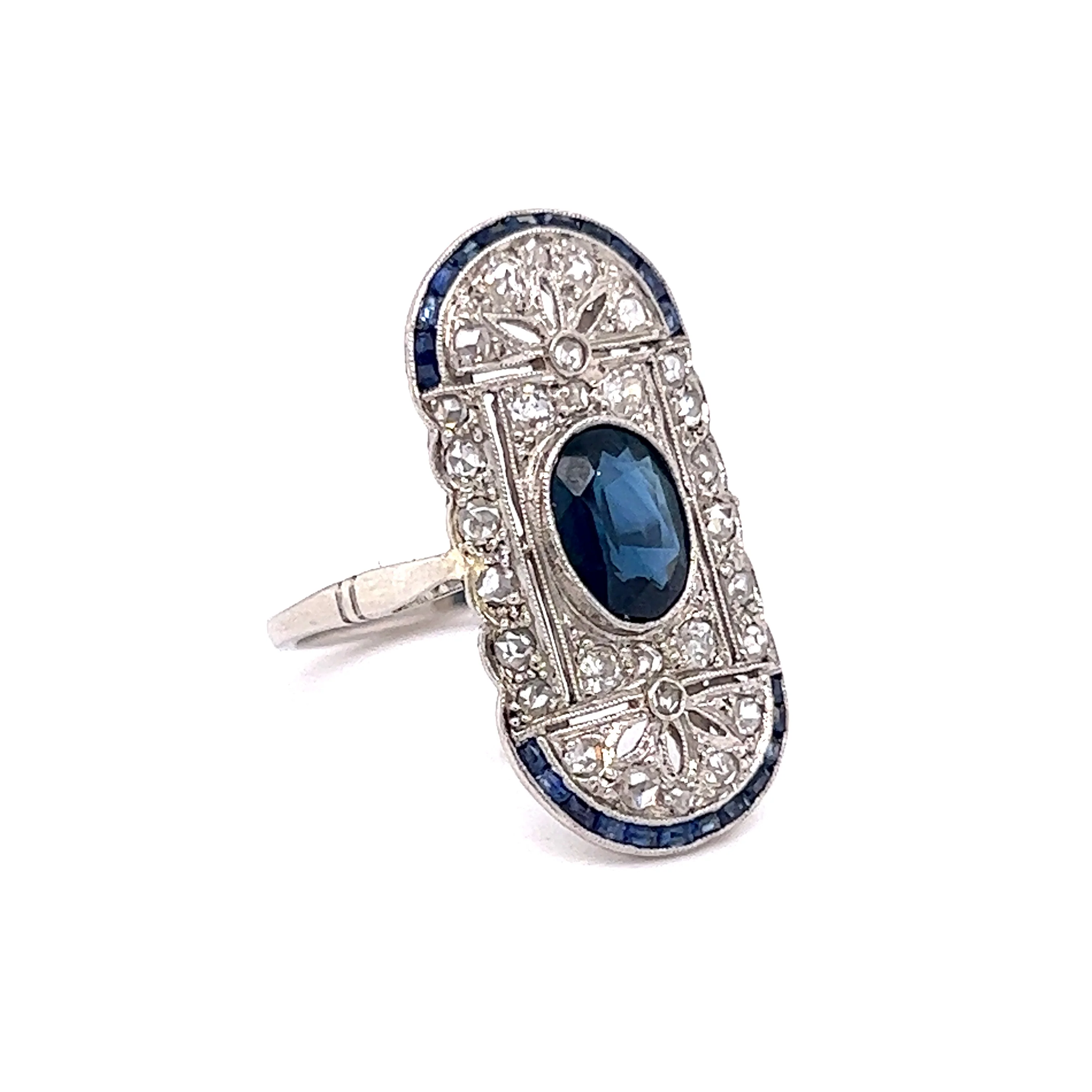 Vintage Filigree Cocktail Ring Art Deco Sapphire in Platinum - Image 3