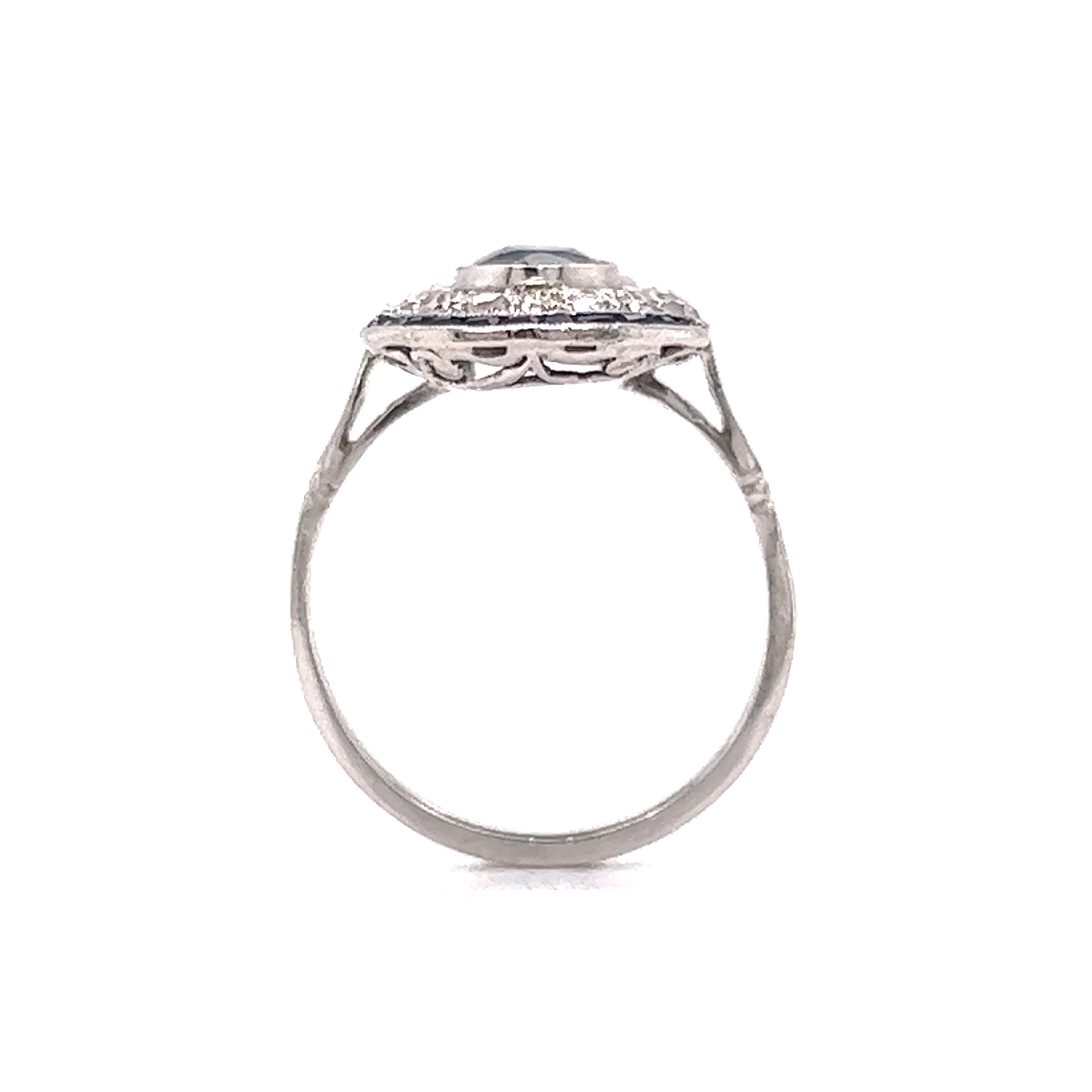 Vintage Filigree Cocktail Ring Art Deco Sapphire in Platinum - Image 4