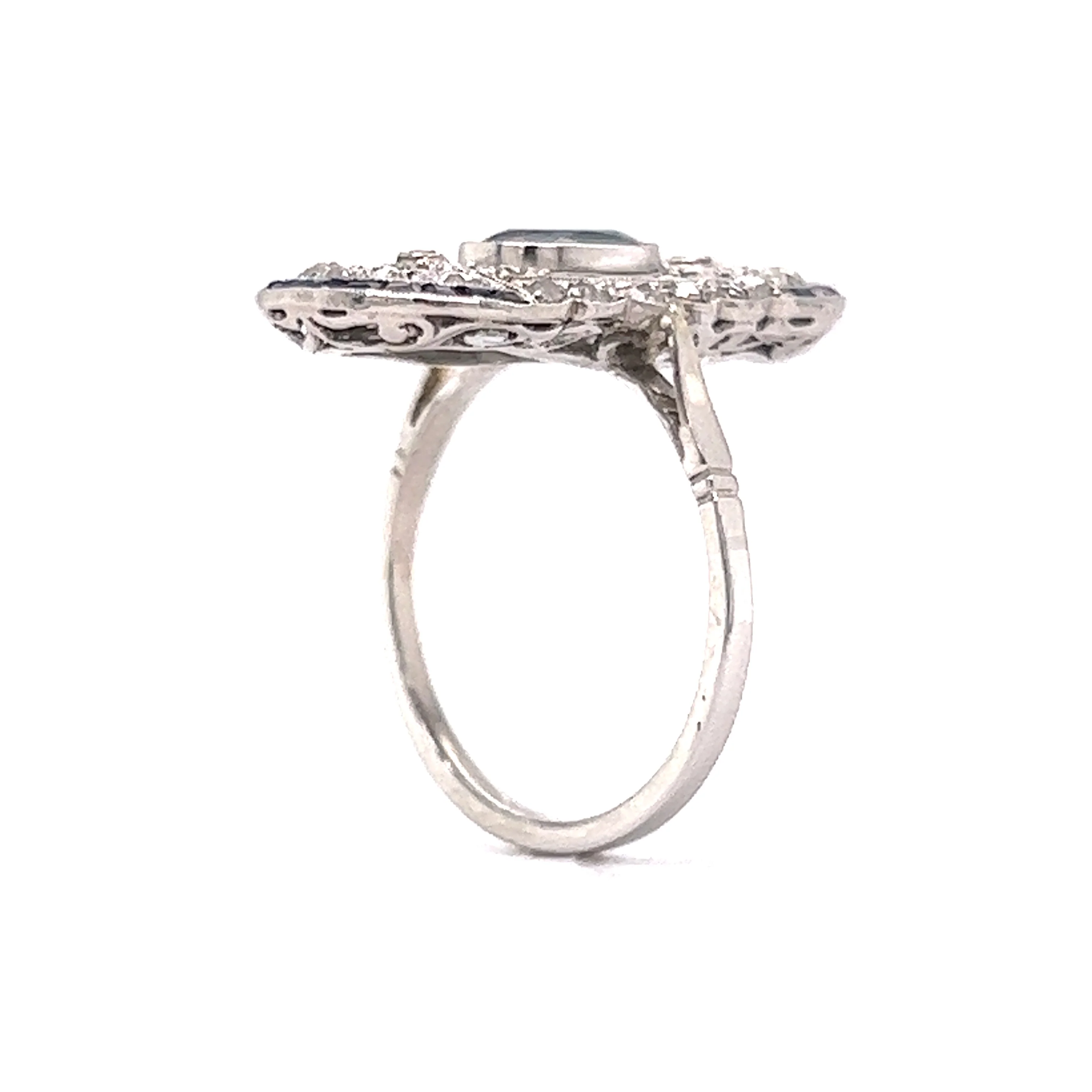 Vintage Filigree Cocktail Ring Art Deco Sapphire in Platinum - Image 5