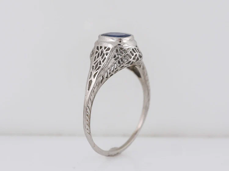 Vintage Filigree Sapphire Engagement Ring in 14k & Platinum - Image 6