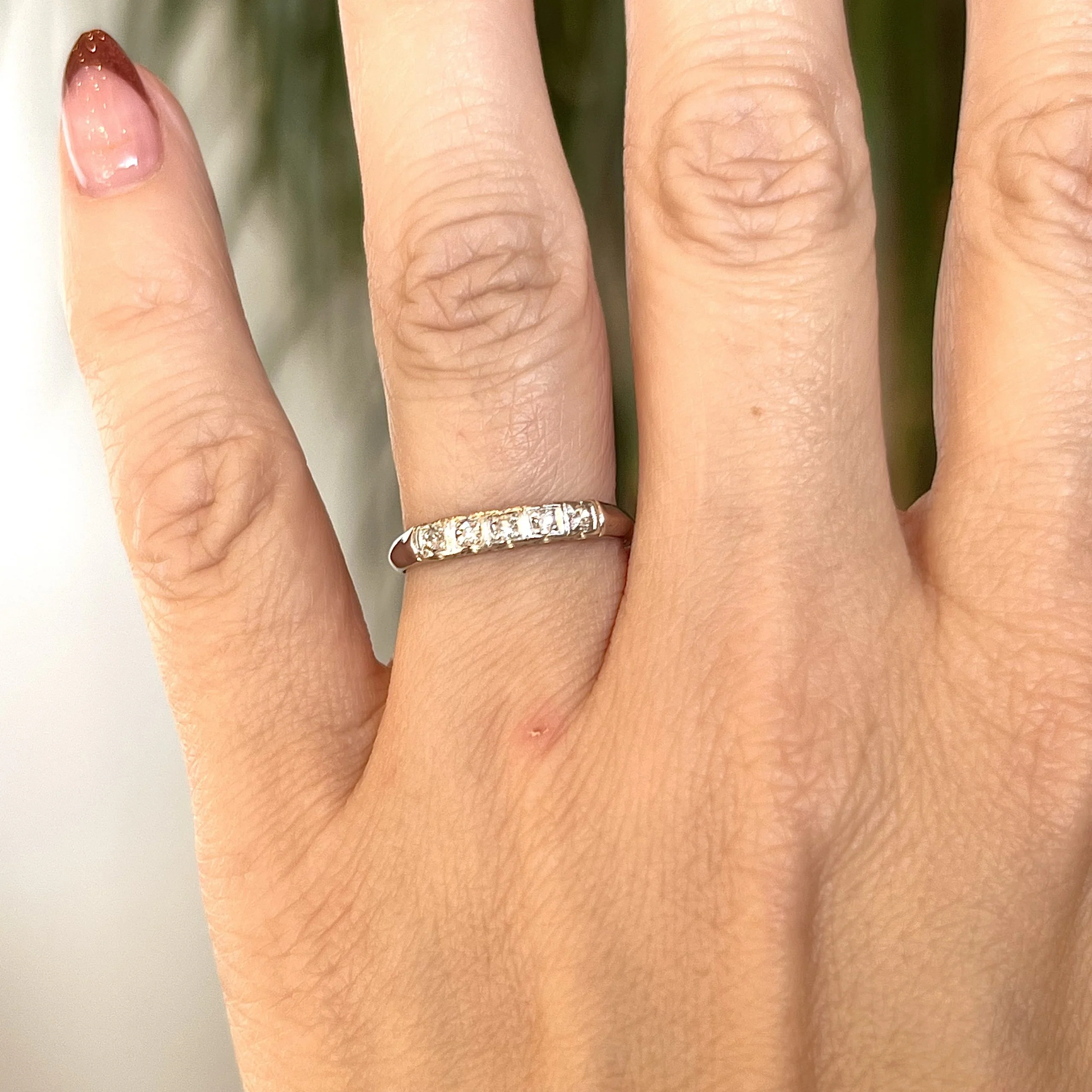 Vintage Five Stone Diamond Wedding Band in Platinum - Image 6