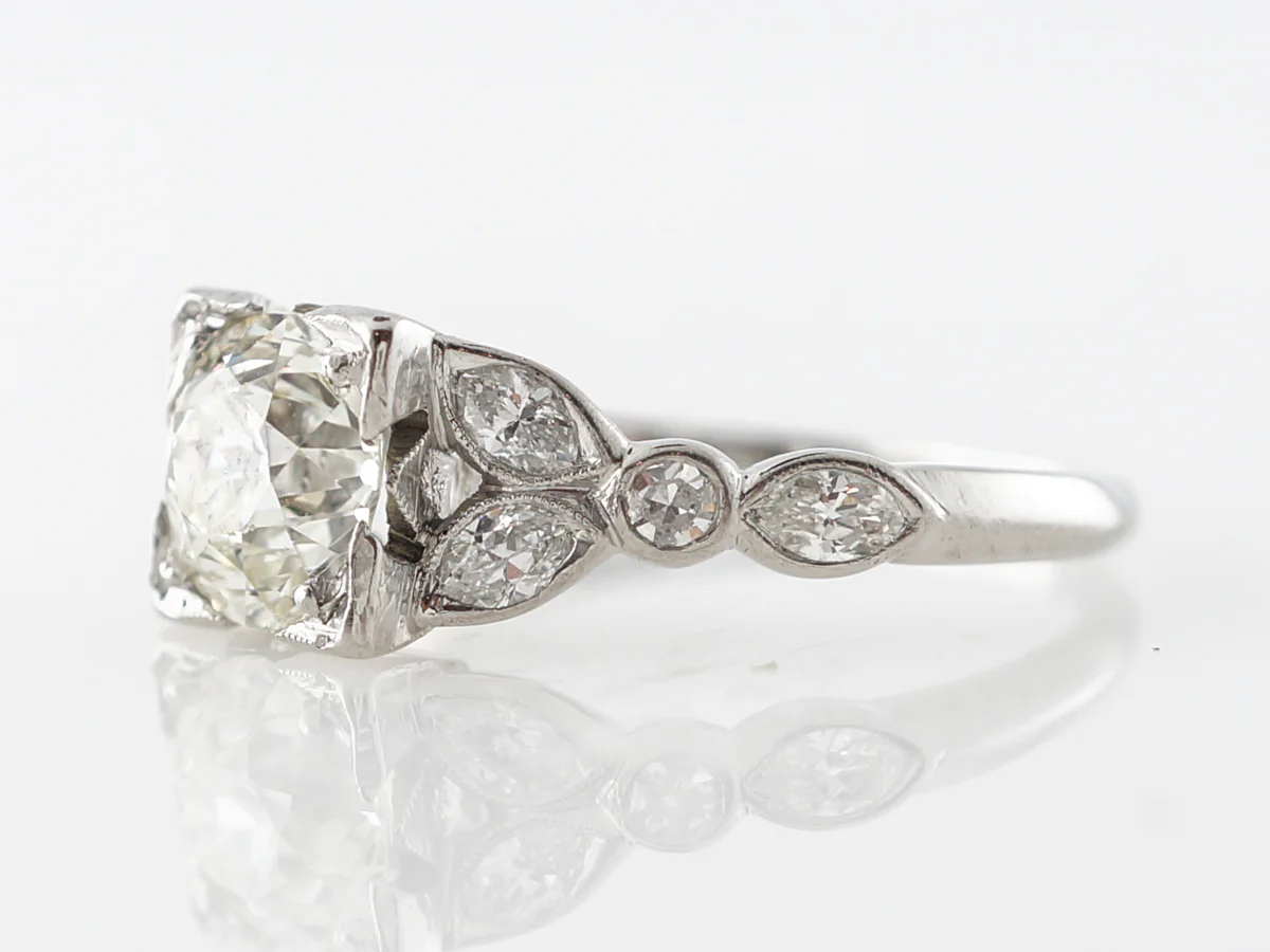 Vintage Floral Art Deco Diamond Engagement Ring in Platinum - Image 2