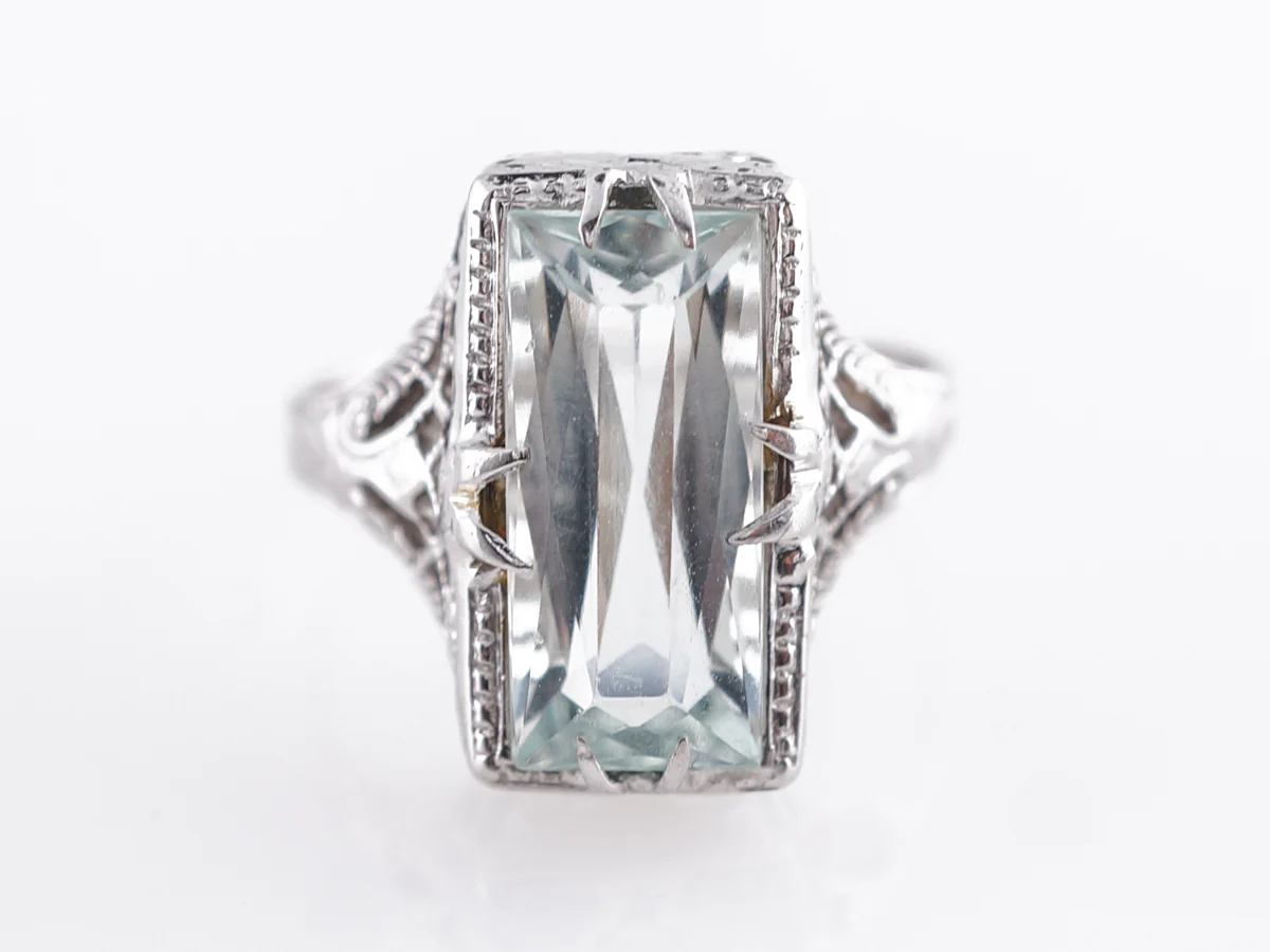 Vintage French Cut Aquamarine in 14k White Gold