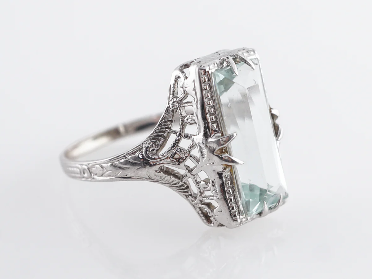 Vintage French Cut Aquamarine in 14k White Gold - Image 3