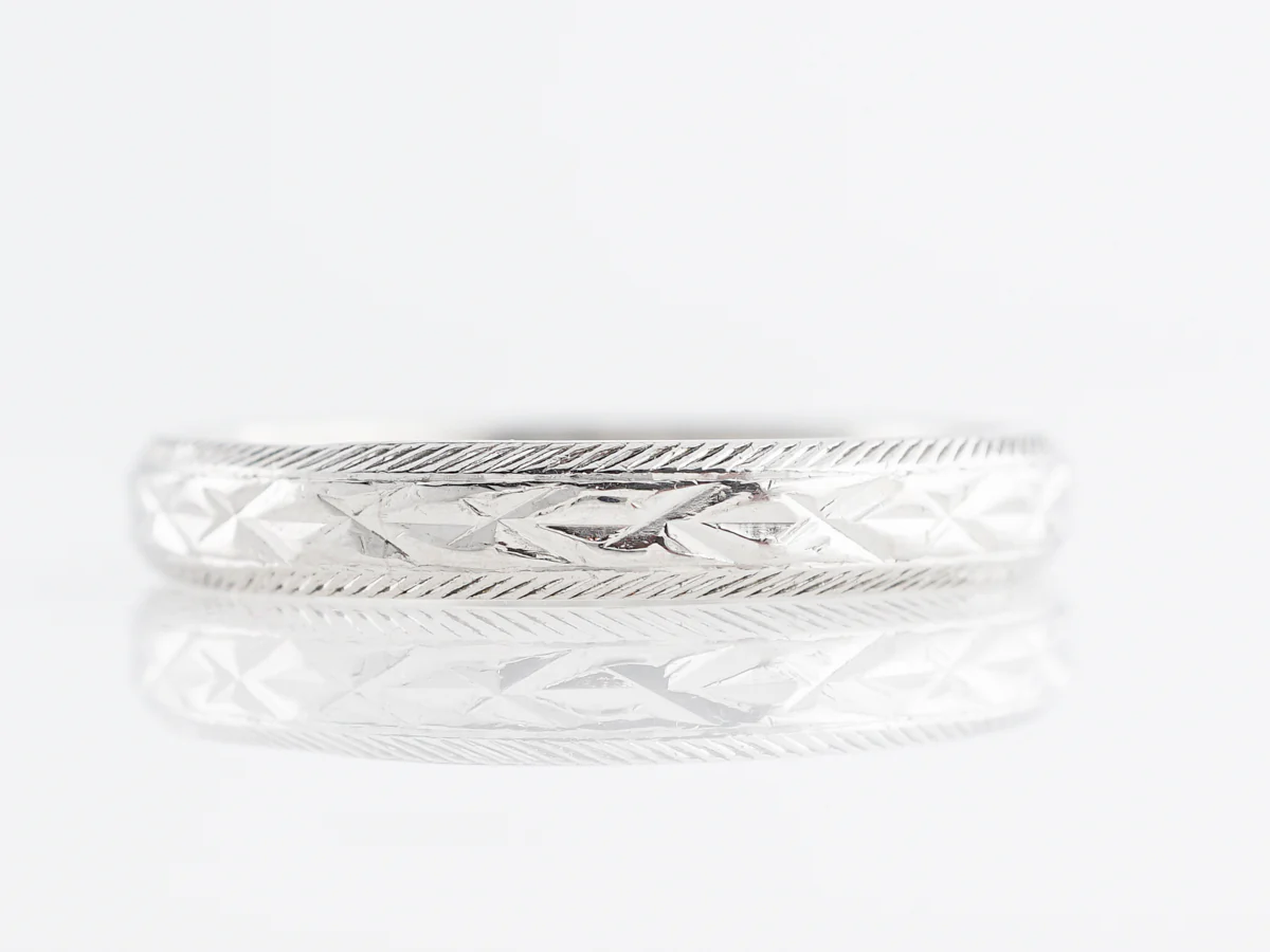 Vintage Geometric Engraved Wedding Band in Platinum