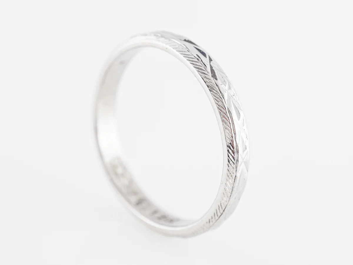 Vintage Geometric Engraved Wedding Band in Platinum - Image 2