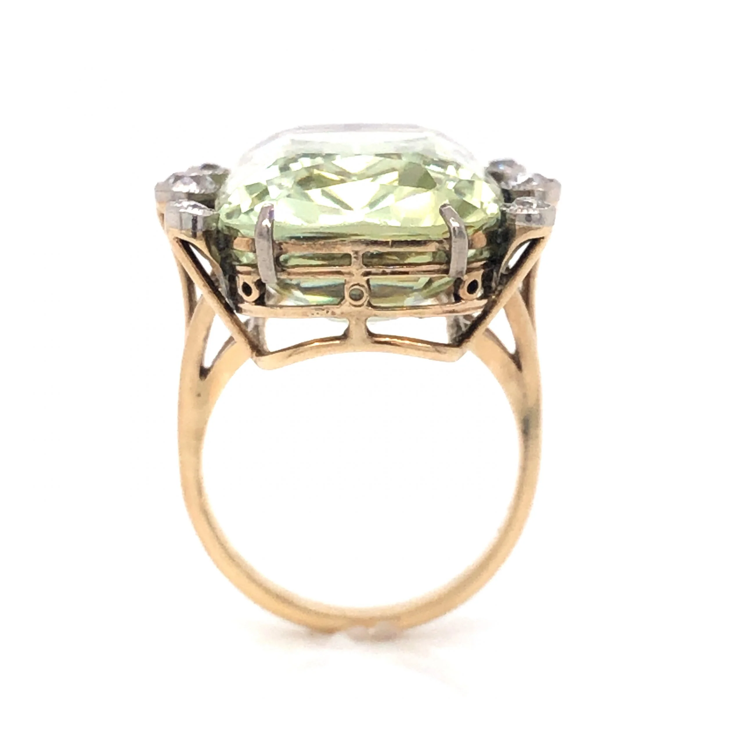 Vintage Green Beryl & Diamond Ring in 14k Yellow Gold - Image 4