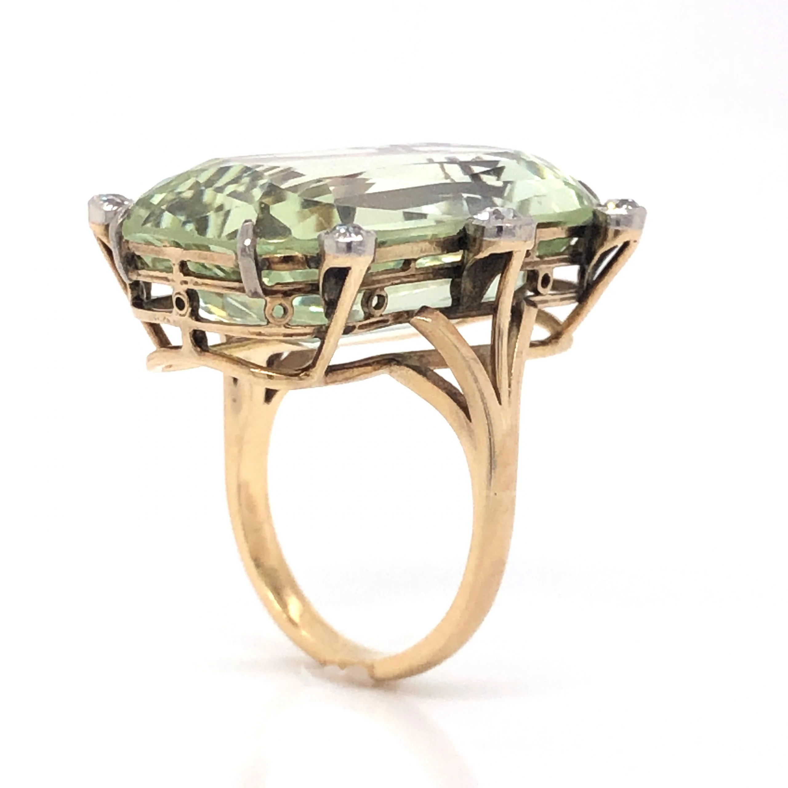 Vintage Green Beryl & Diamond Ring in 14k Yellow Gold - Image 5