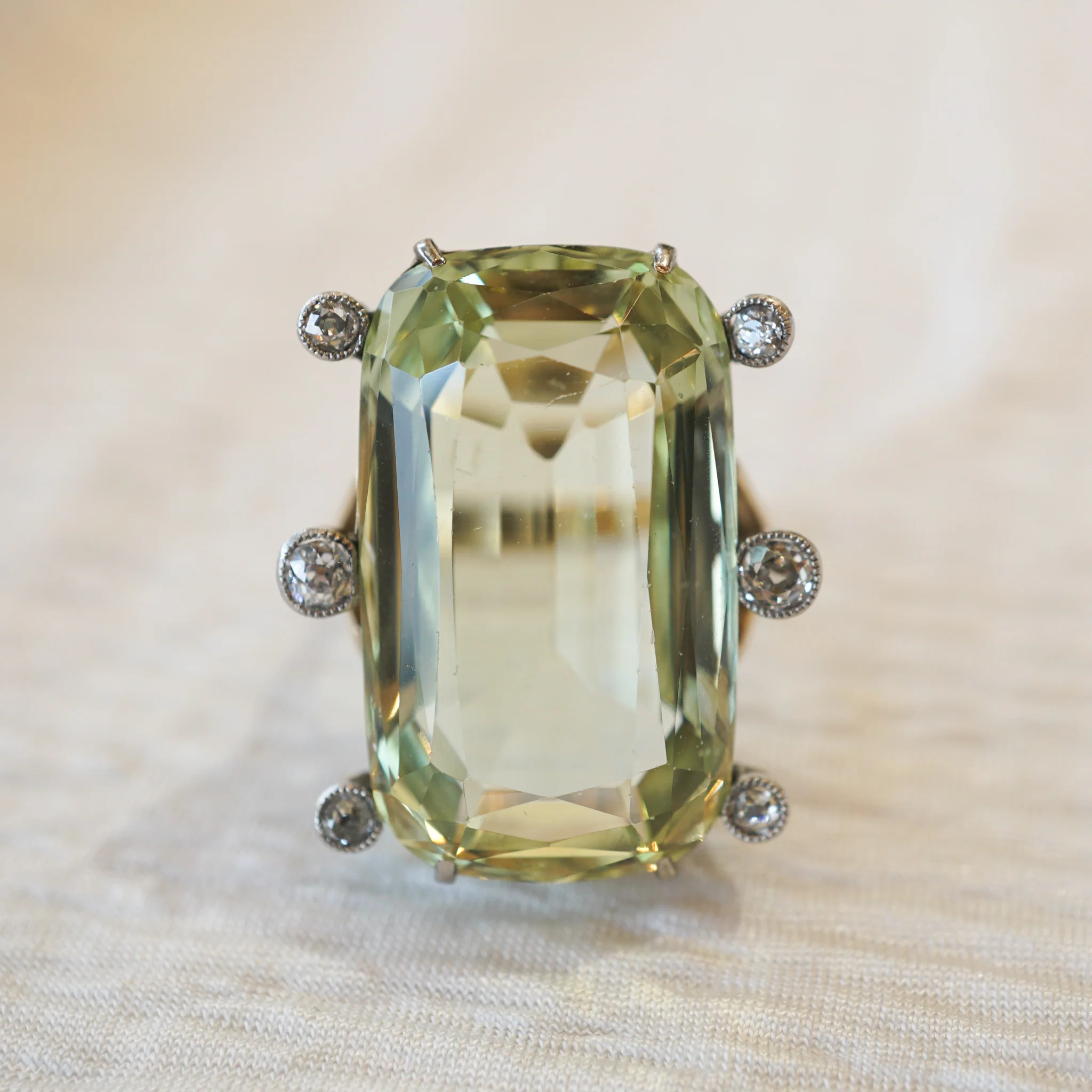 Vintage Green Beryl & Diamond Ring in 14k Yellow Gold - Image 6