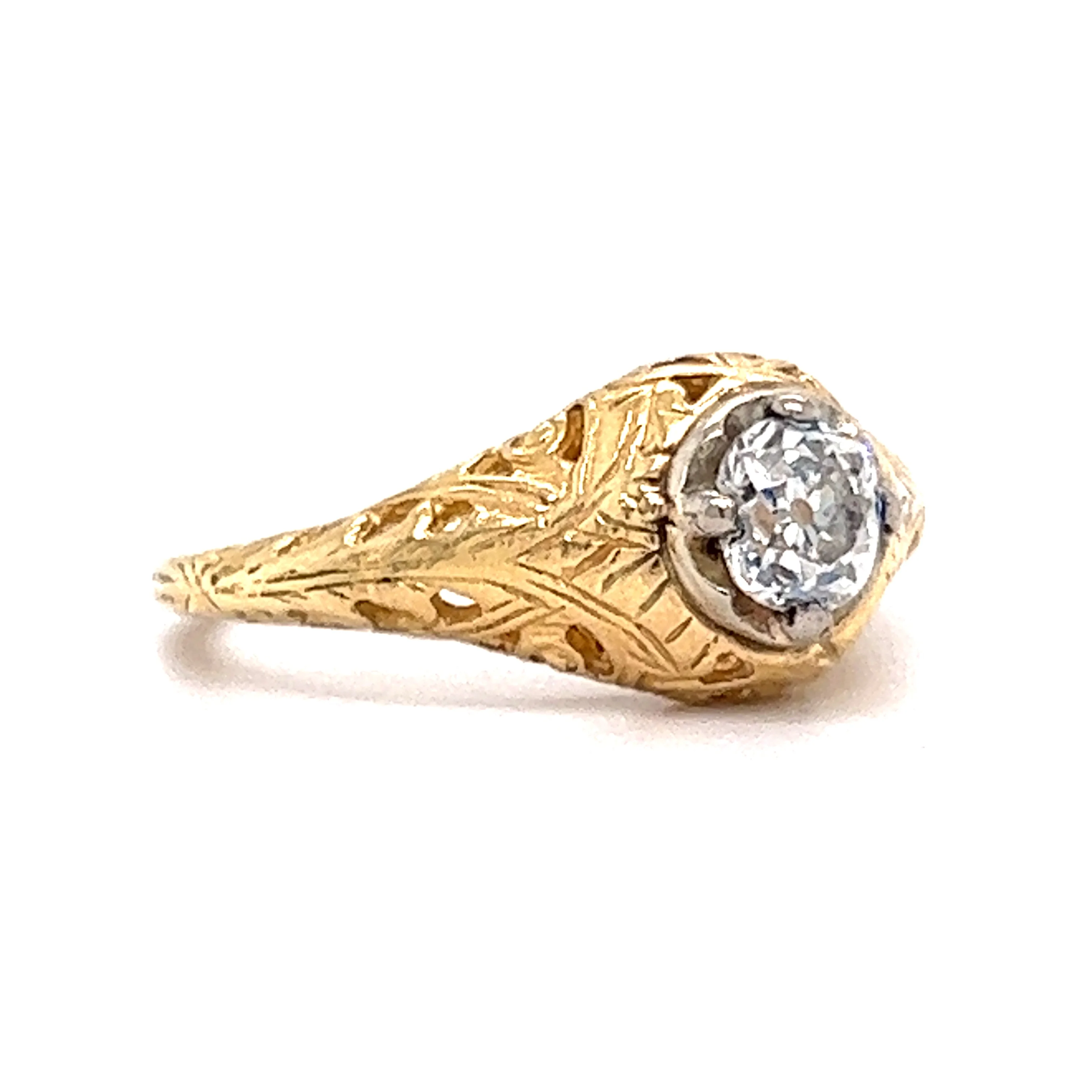 Vintage Half Carat Diamond Filigree Engagement Ring in Yellow Gold - Image 3