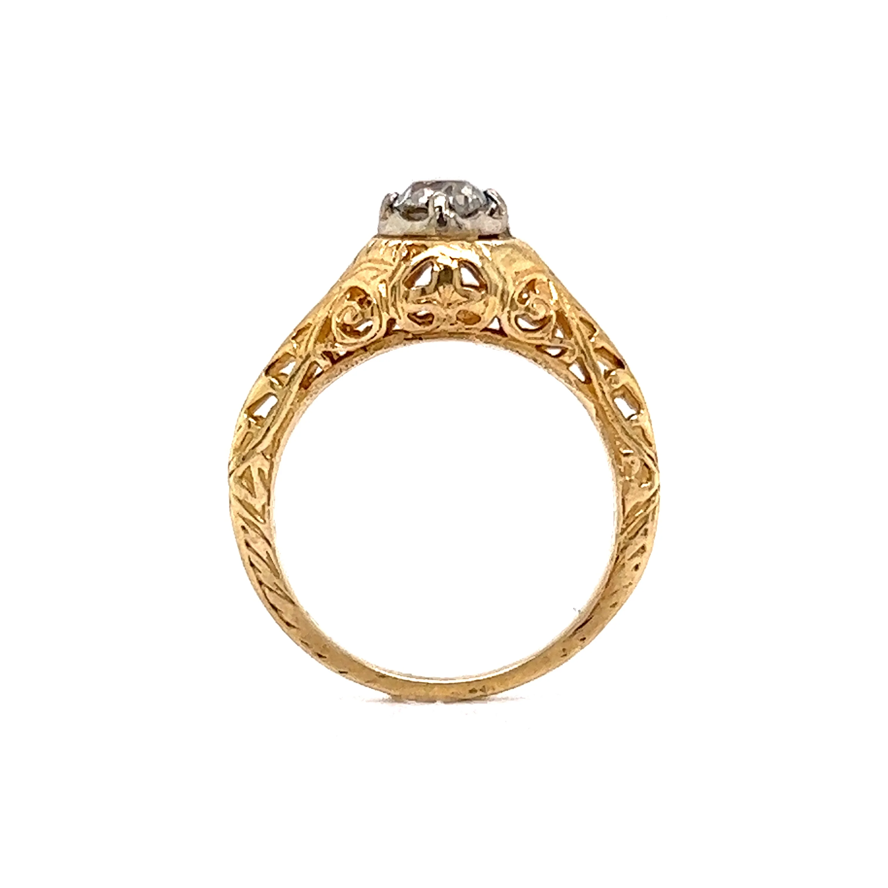 Vintage Half Carat Diamond Filigree Engagement Ring in Yellow Gold - Image 4