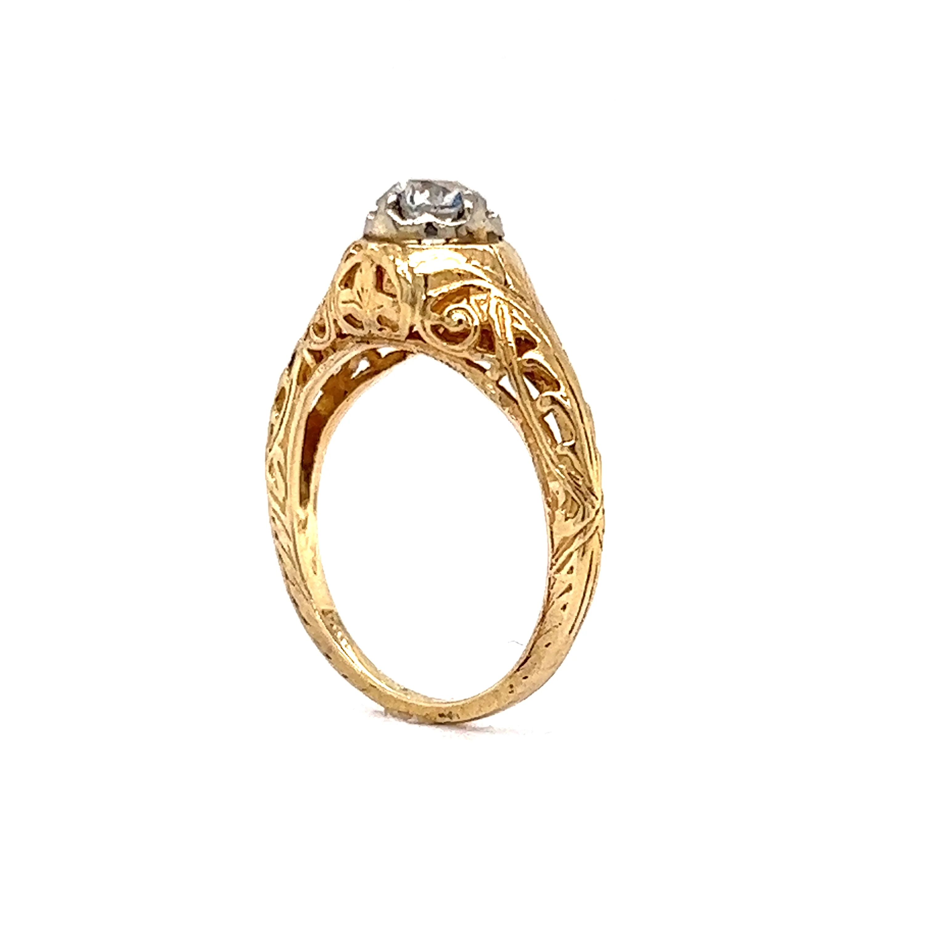 Vintage Half Carat Diamond Filigree Engagement Ring in Yellow Gold - Image 5