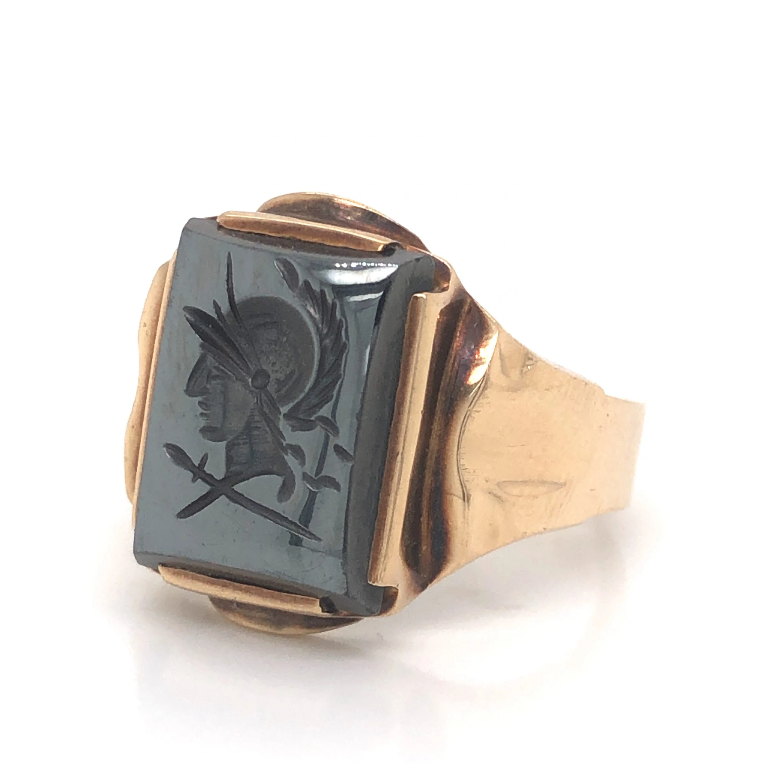 Vintage Hematite Gladiator Men's Ring in 10k Yellow Gold - Image 2