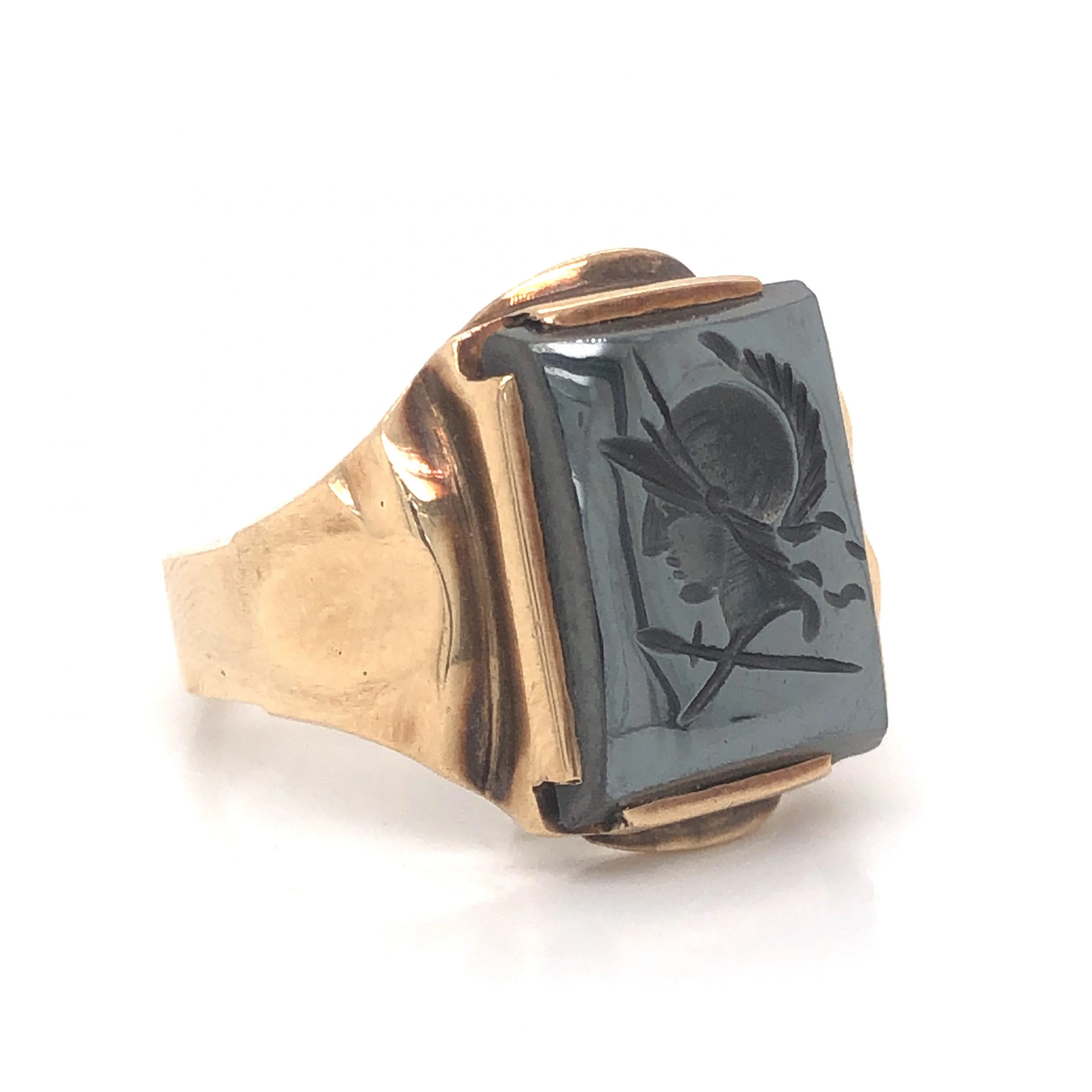 Vintage Hematite Gladiator Men's Ring in 10k Yellow Gold - Image 3