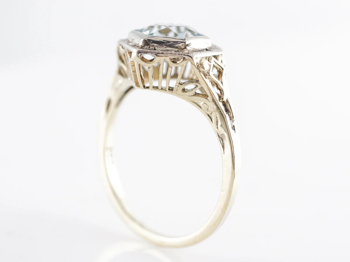 Vintage Hexagon Cut Aquamarine Ring 14k Yellow Gold - Image 5