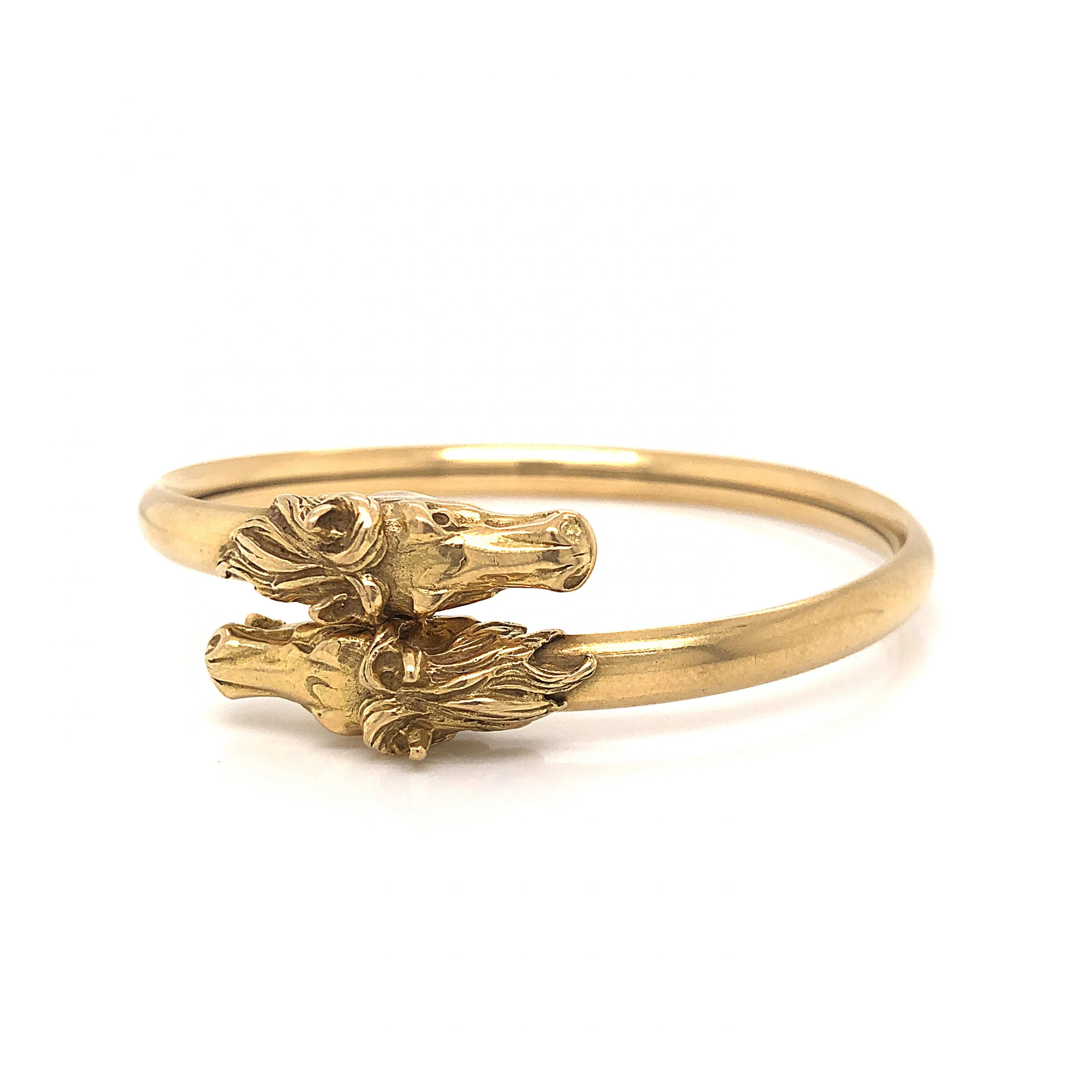 Vintage Horse Bangle Bracelet in 14k Yellow Gold - Image 2